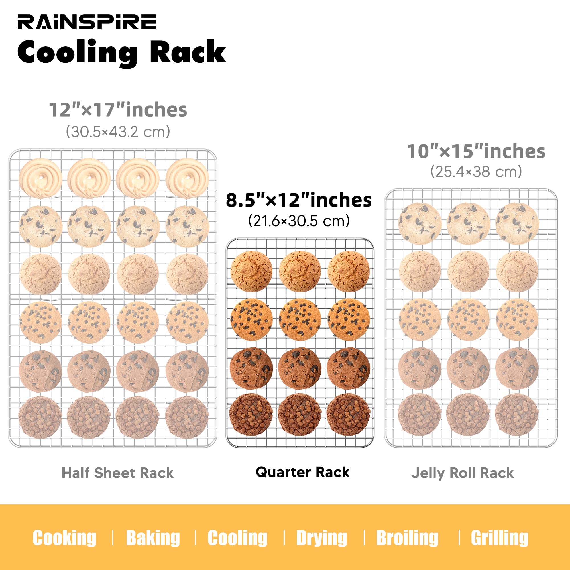 Premium Stainless Steel Cooling Rack Set (2-Pack) - Heavy Duty Oven Safe Baking & Cooking Wire Rack - Fits Quarter Sheet Pans 8.5
