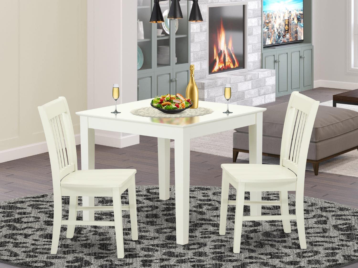 East West Furniture OXNO3-LWH-W 3-Piece Dining Set - 36x36 Inch Square Kitchen Table with 2 Matching Chairs | Perfect for Small Spaces, Breakfast Nooks & Apartment Dining Areas