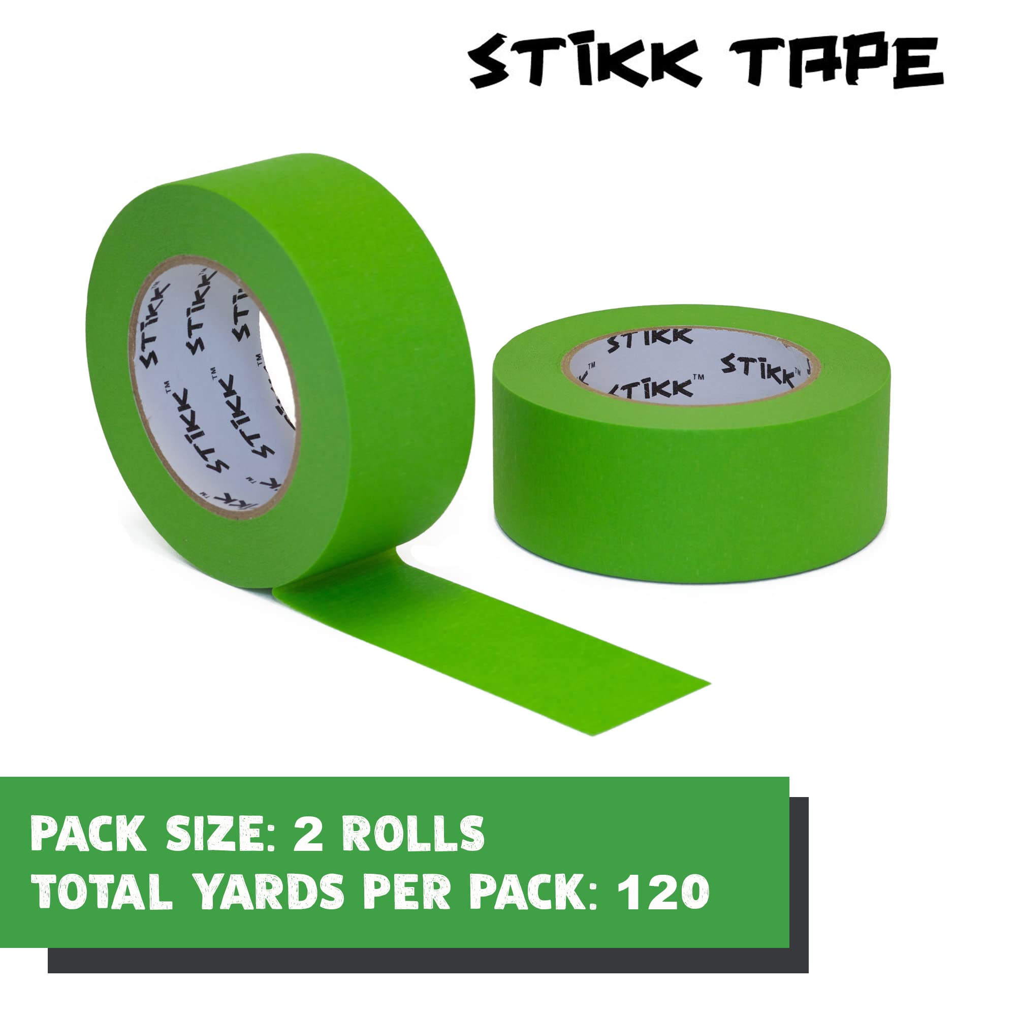 STIKK Premium Green Painter's Tape - 2 Pack (2 inch x 60 Yards) - Residue-Free Masking Tape for Walls, Edges, Trim & Ceilings - Perfect for DIY Painting Projects, Home Renovations & Professional Use - Ideal for Clean Lines & Sharp Paint Edges
