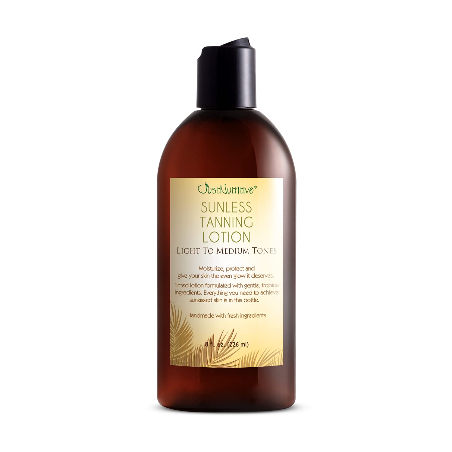 Just Nutritive Sunless Tanning Lotion for Light to Medium Skin Tones - 8 Oz Natural Self Tanner with Sun-Kissed Glow | Indoor Body Bronzer for All Skin Types | Perfect for Beach Prep, Vacation & Everyday Radiance