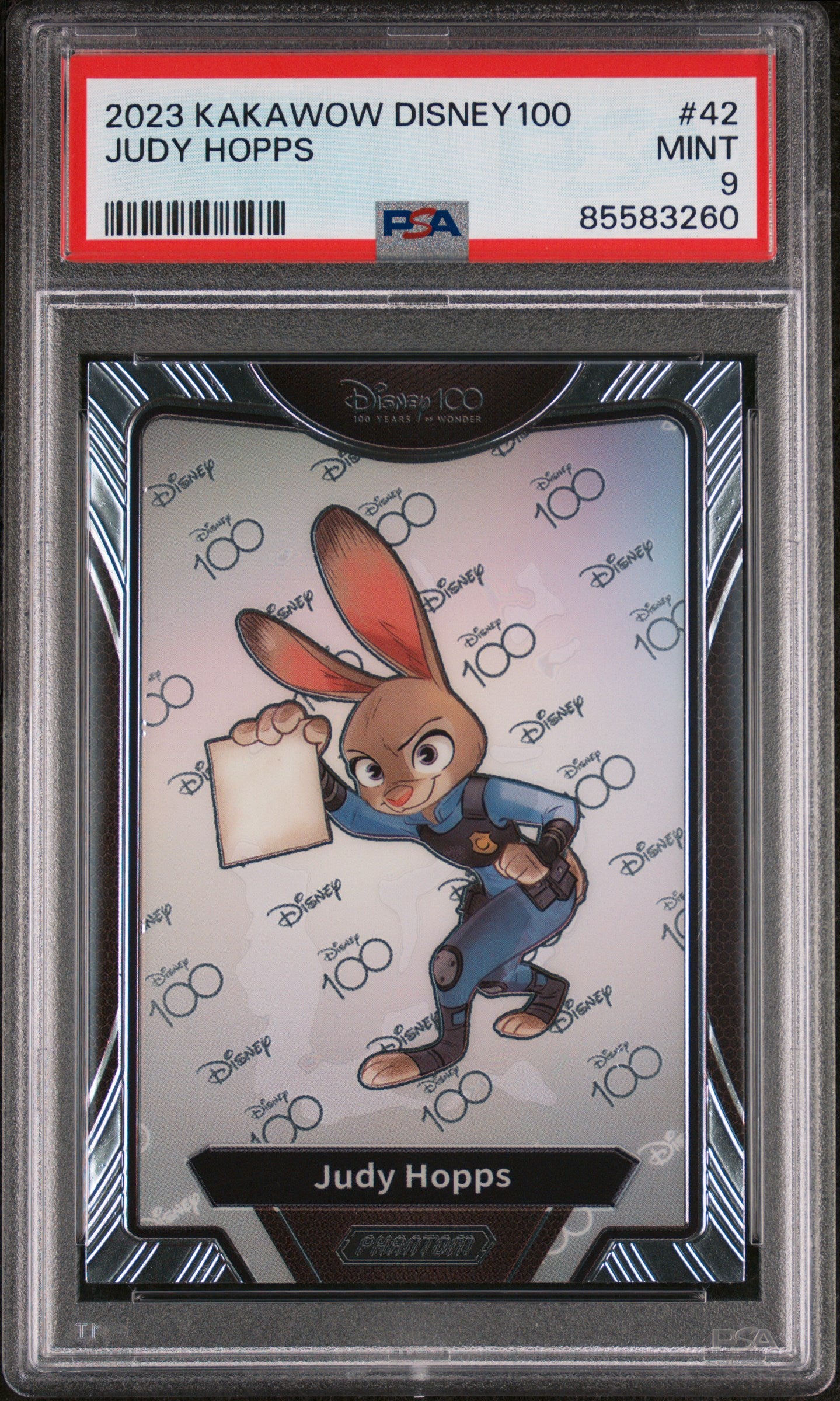2023 KAKAWOW PHANTOM Disney 100th Anniversary Collectible Card - Judy Hopps PSA 9 Graded 42/100 - Limited Edition Trading Card for Collectors & Disney Fans - Perfect for Display, Gifts & Investment