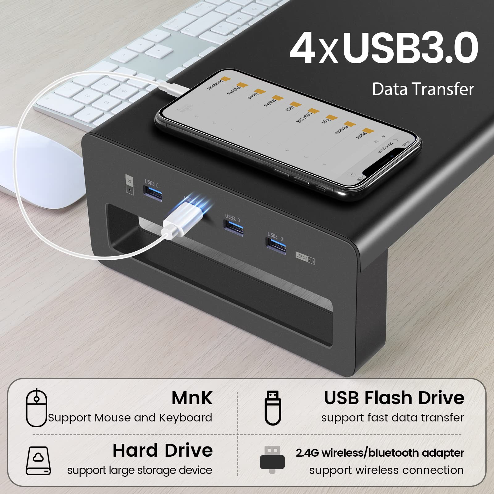 VAYDEER Aluminum Monitor Stand with USB 3.0 Hub - Ergonomic Laptop Riser with Keyboard Storage, Desk Organizer for Computer & Notebook (Fits up to 27
