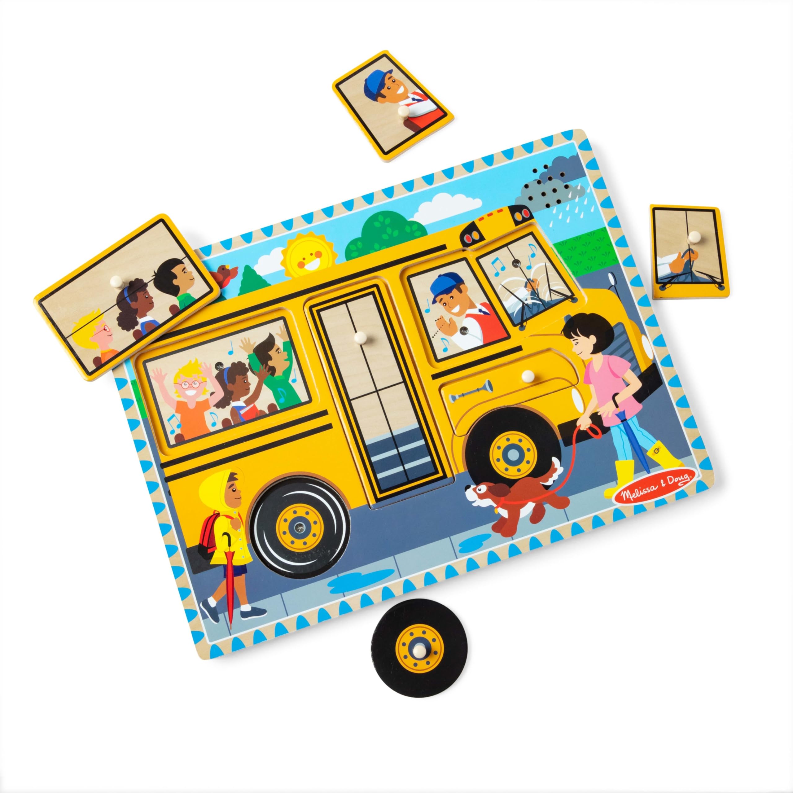 Melissa & Doug The Wheels on the Bus Sound Puzzle - Wooden Educational Toy for Toddlers Ages 2+ | Interactive Learning Puzzle with School Bus Theme | Perfect for Preschool Playtime & Early Childhood Development