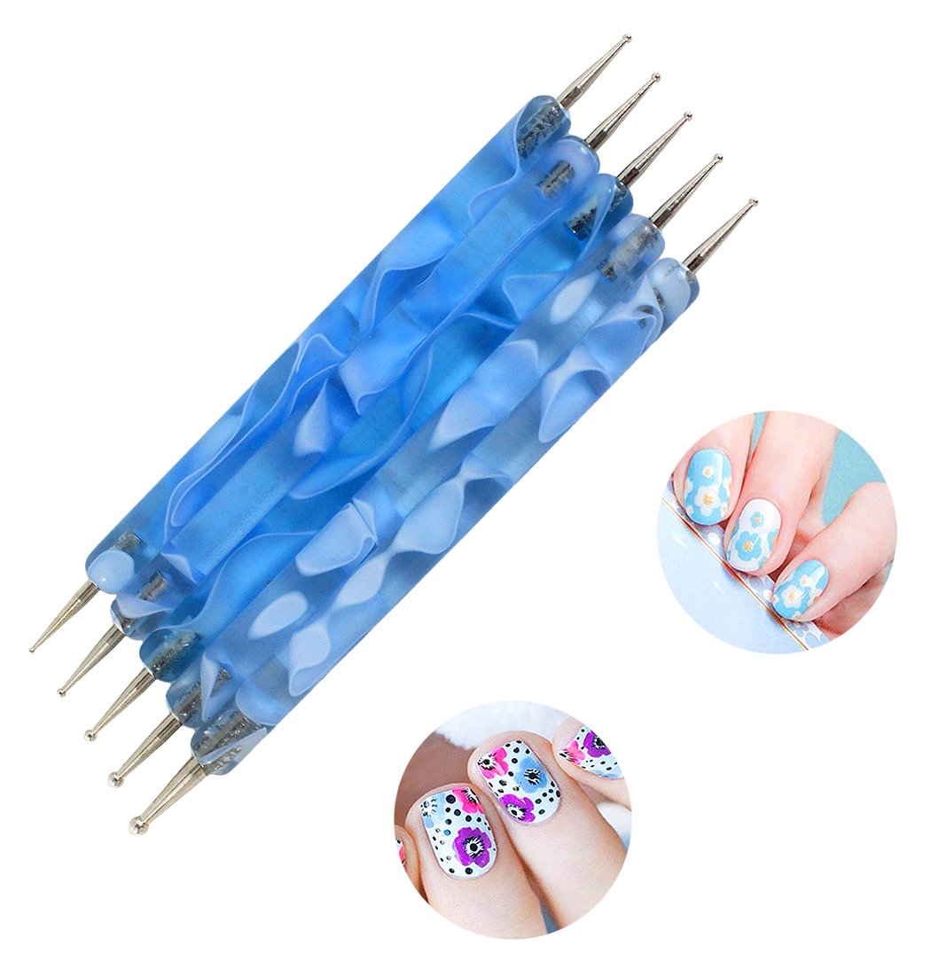 Xiaoyu 10-Piece Nail Art Dotting Pen Set - Dual-Ended Dotting Tools for Professional Nail Design (Colorful & Blue) | Perfect for DIY Manicures, Nail Art Designs, and Salon Use