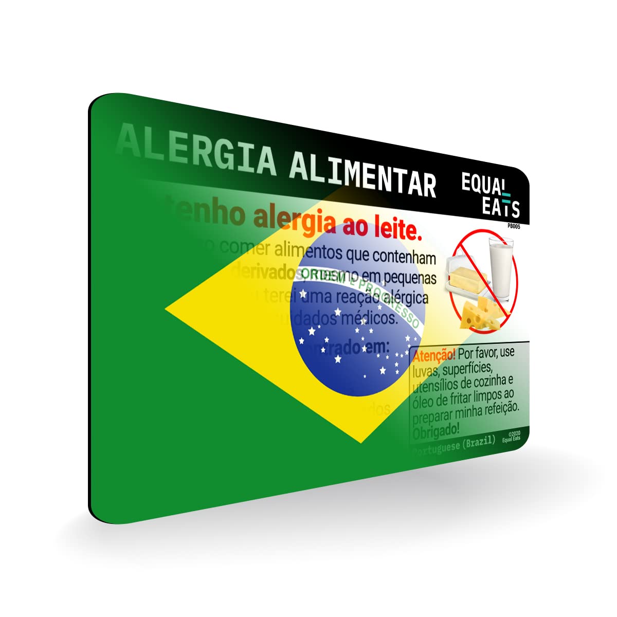 Portuguese Milk Allergy Card - Plastic Medical Alert Chef Card for Dairy Allergies | Food Allergy Translation Card for Brazil Travel & Restaurants | Essential for Safe Dining with Food Allergies