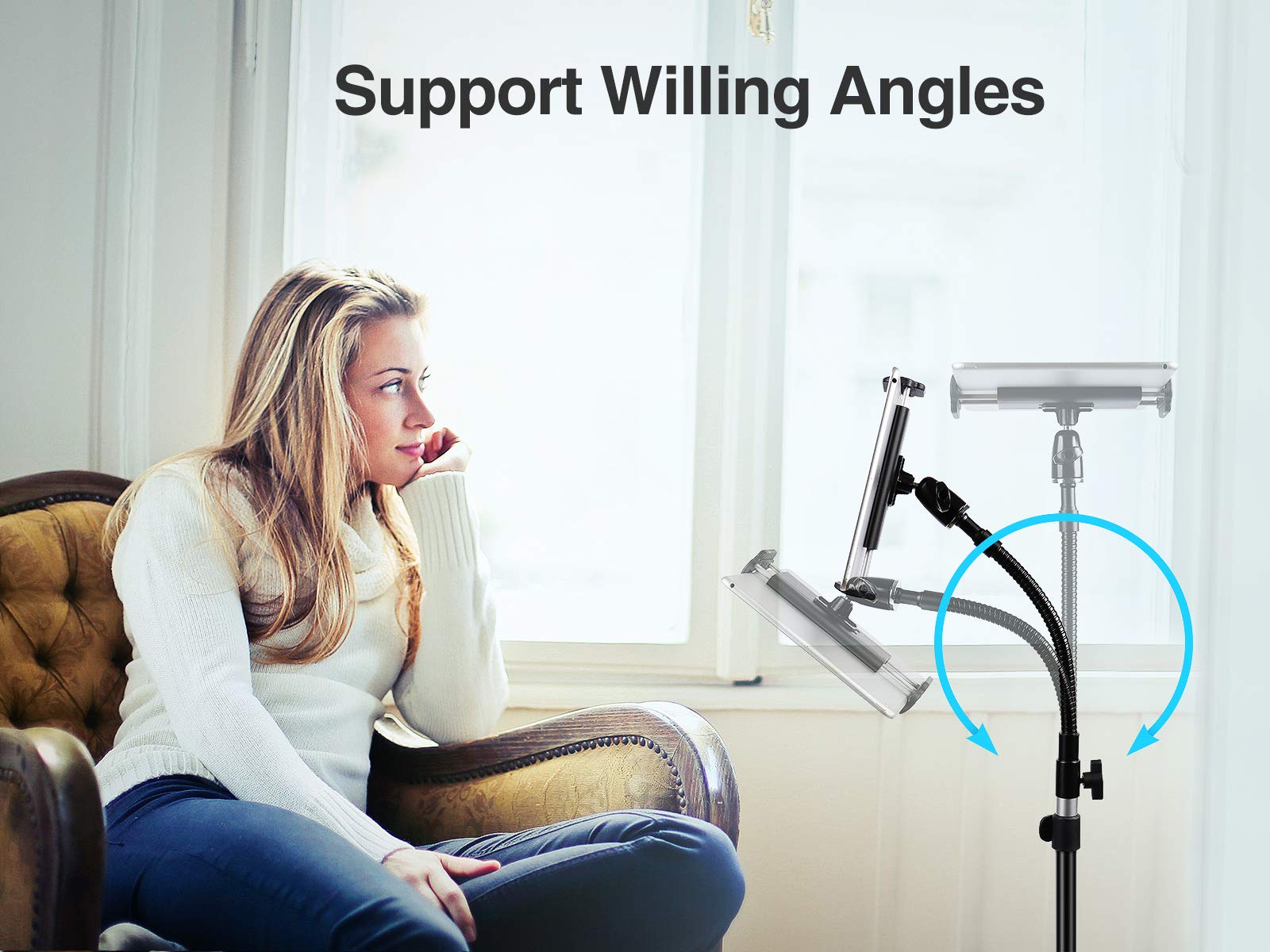 Elitehood Heavy Duty Aluminum iPad Tripod Stand - Adjustable 72