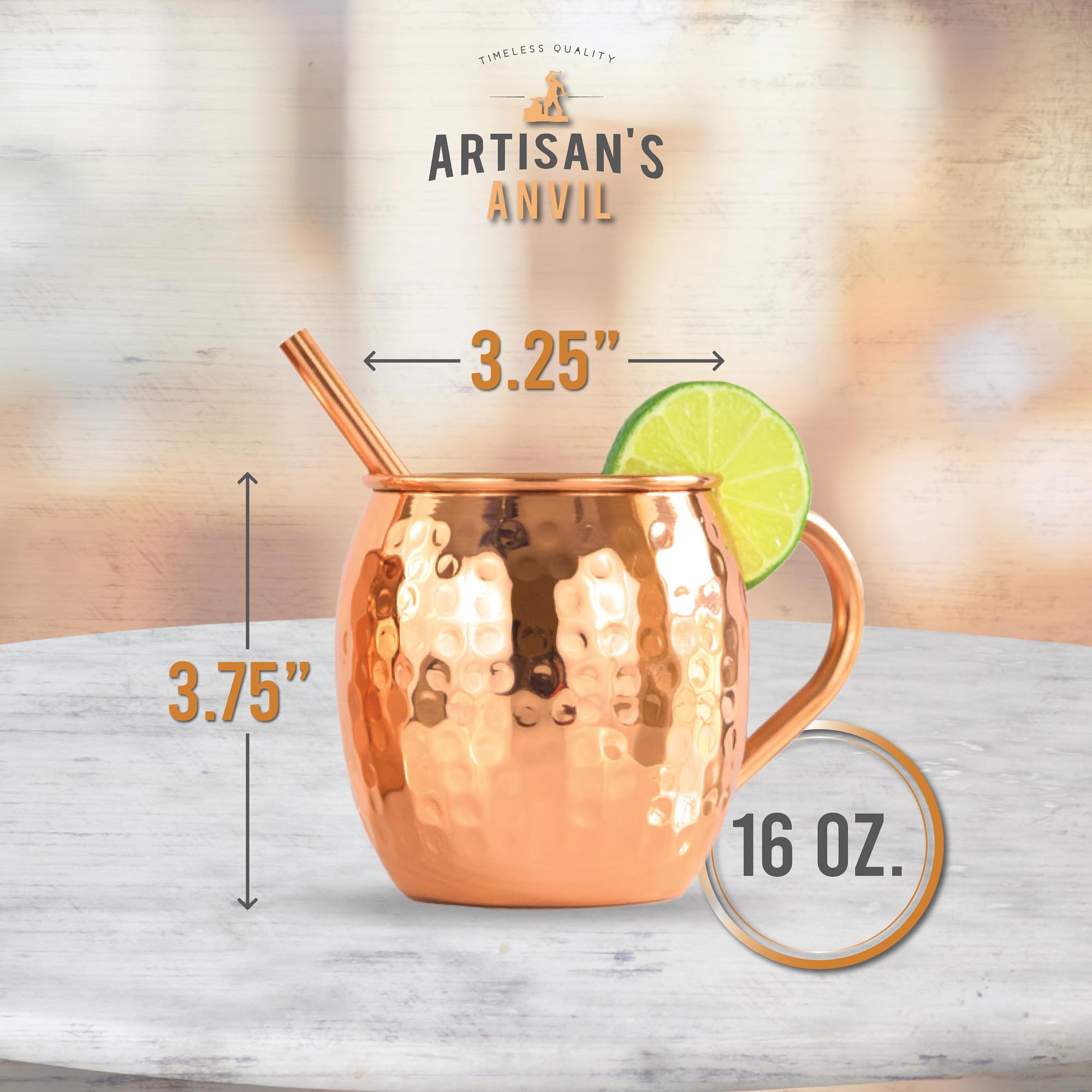 Premium Handcrafted Moscow Mule Mugs Set of 4 - 16oz Pure Hammered Copper Cups with 4 Reusable Copper Straws - Unlined Solid Copper Mugs for Cocktails, Gifts & Home Bar - Perfect for Parties, Weddings & Summer Drinks