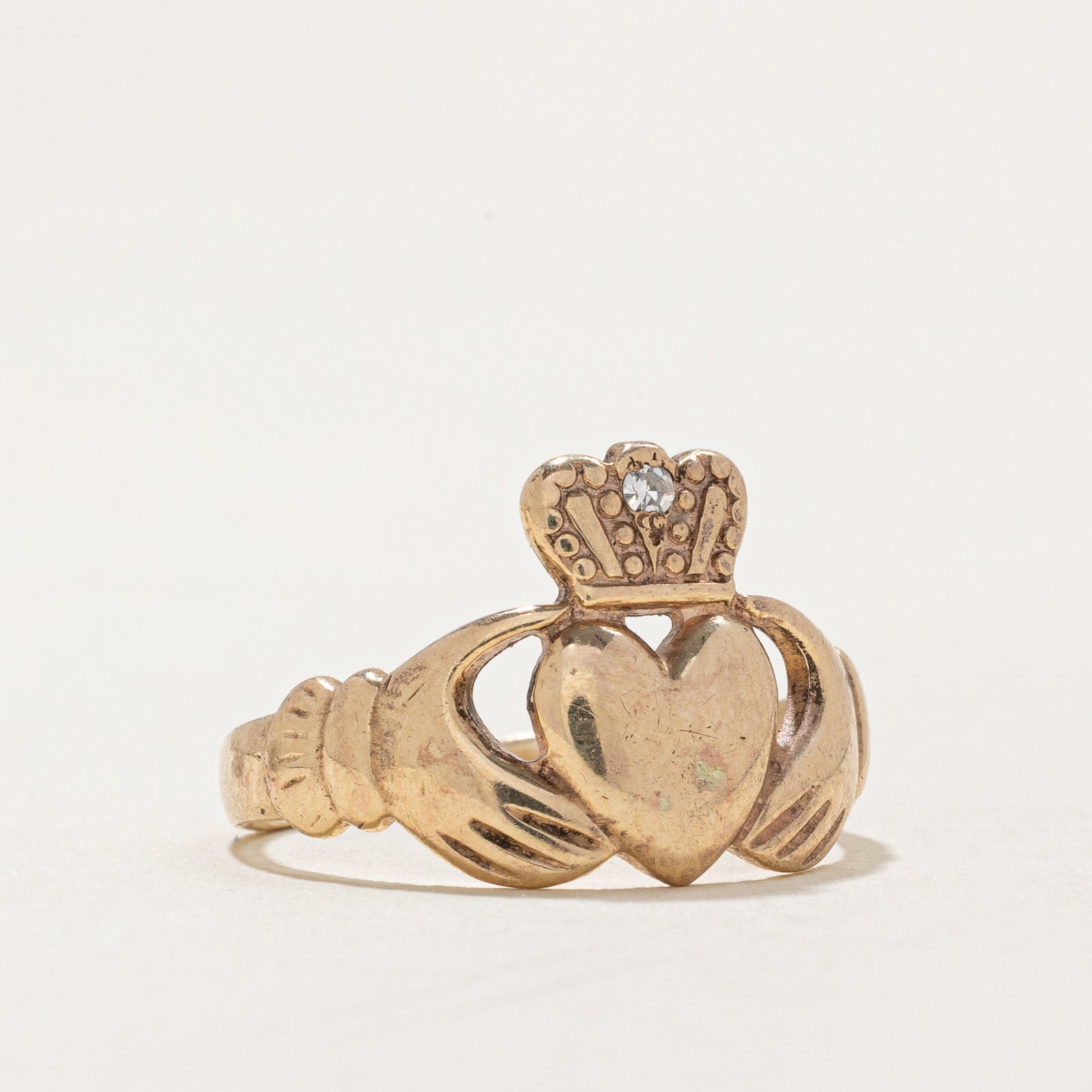 1993 Dublin Single Stone Diamond Claddagh Ring - 0.01ct Genuine Diamond, Size 5.25 - Irish Wedding Band, Engagement Ring, Anniversary Gift for Her