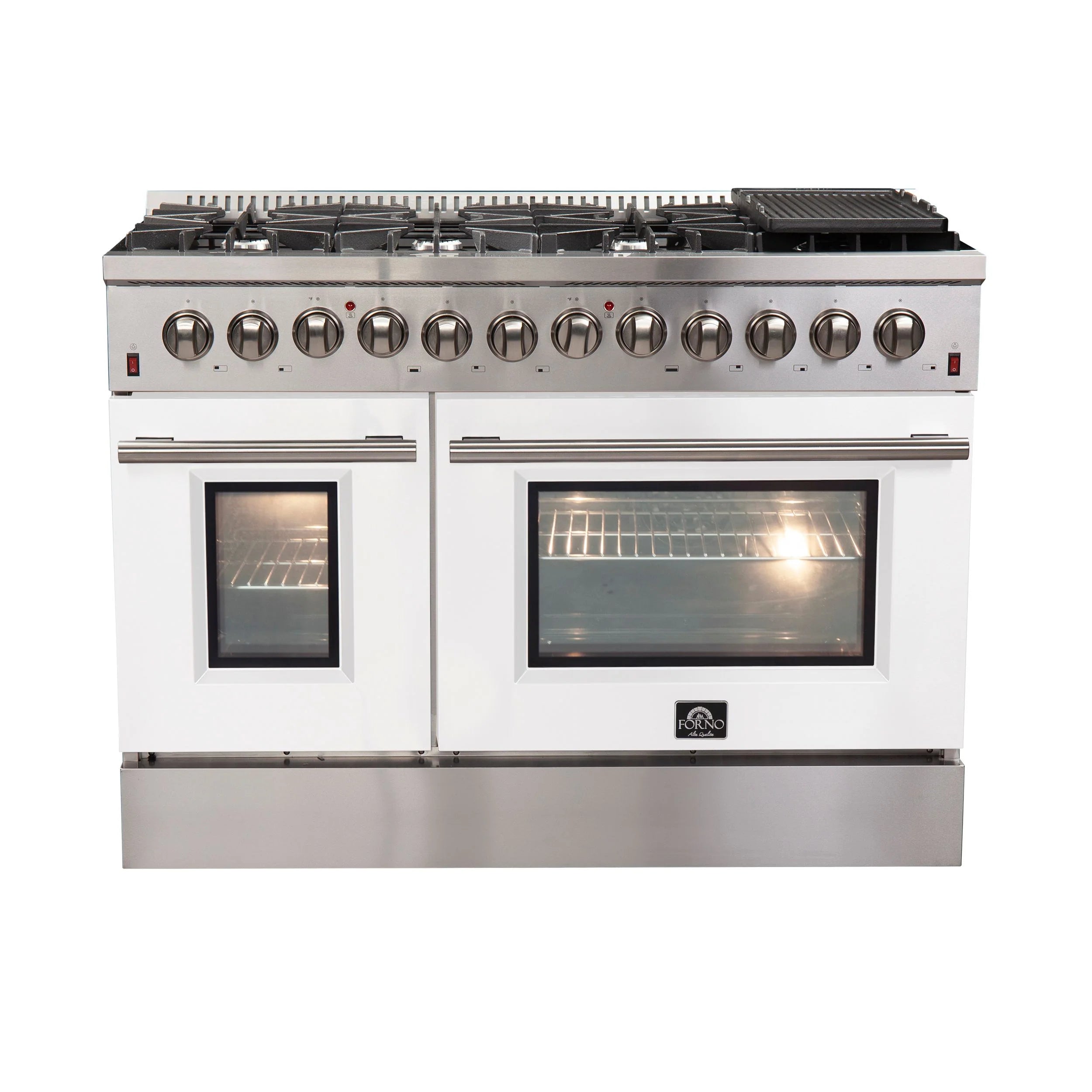 FORNO Galiano 48-Inch Dual Fuel Range with 6 Burners - Stainless Steel & White Finish (Model FFSGS6156 48WHT) - Perfect for Professional Home Kitchens & Gourmet Cooking