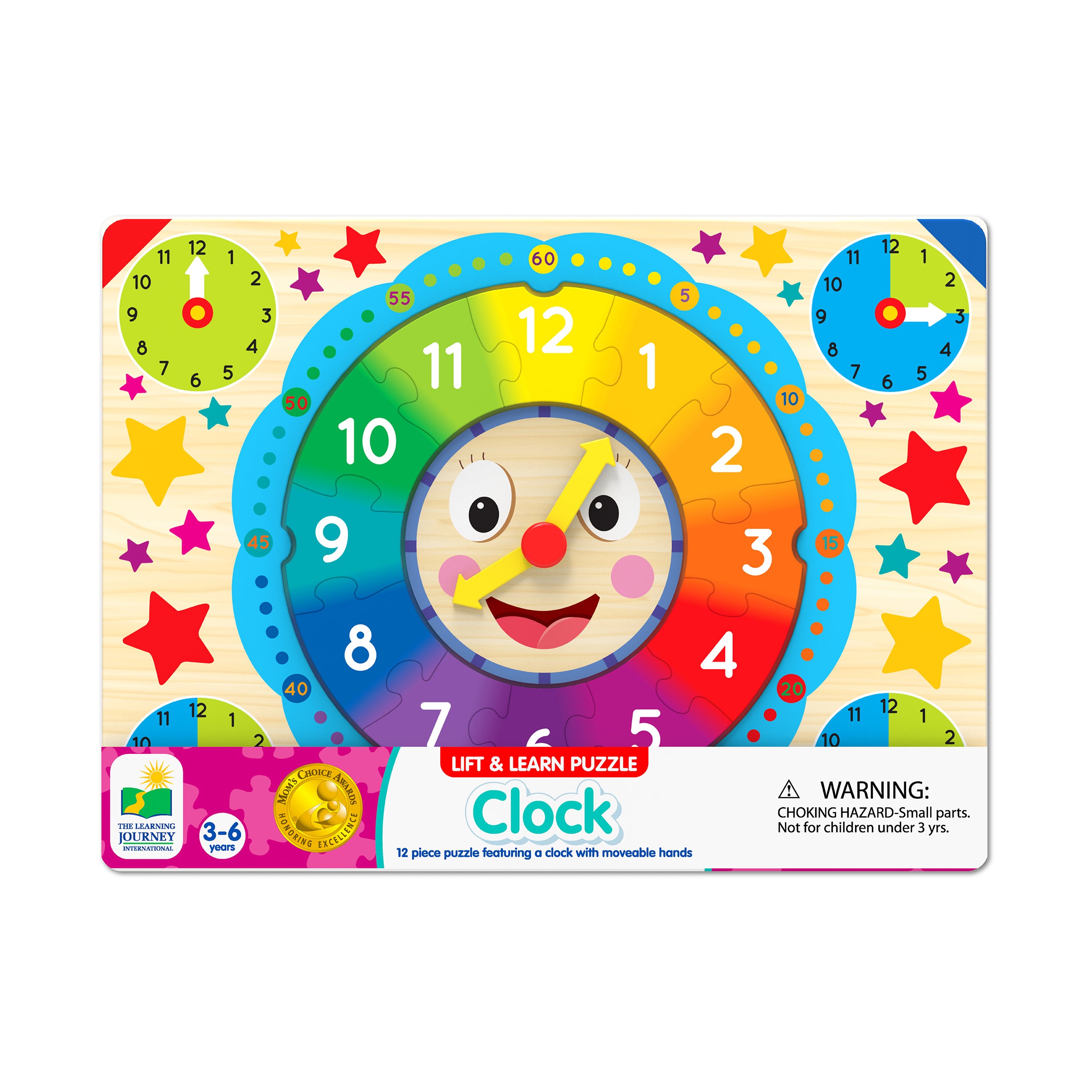 Colorful Time Telling Lift & Learn Clock Puzzle - 12 Piece Educational Toy for Kids | Perfect for Preschool Learning & Home Schooling Activities