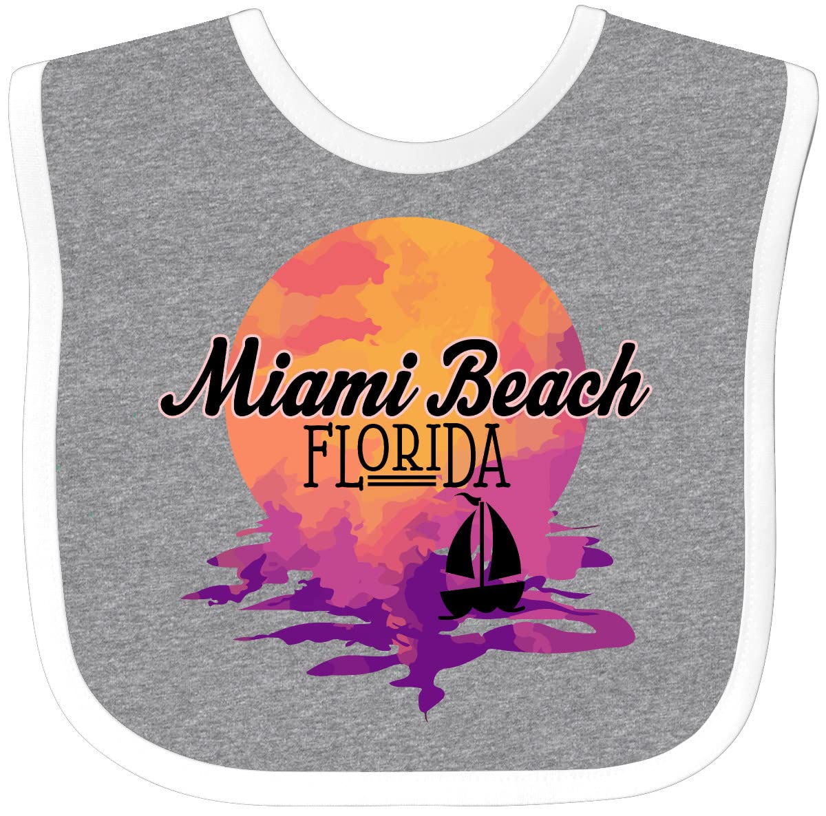 Inktastic Miami Beach Florida Sunset Vacation Baby Bib - Soft & Absorbent for Infants & Toddlers - Perfect for Feeding, Travel & Beach Outings