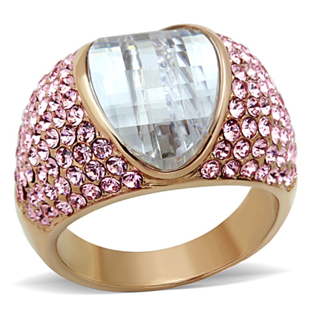 Elegant Clear Oval Pink CZ IP Rose Gold Cocktail Ring for Women - Perfect for Parties, Weddings & Evening Events