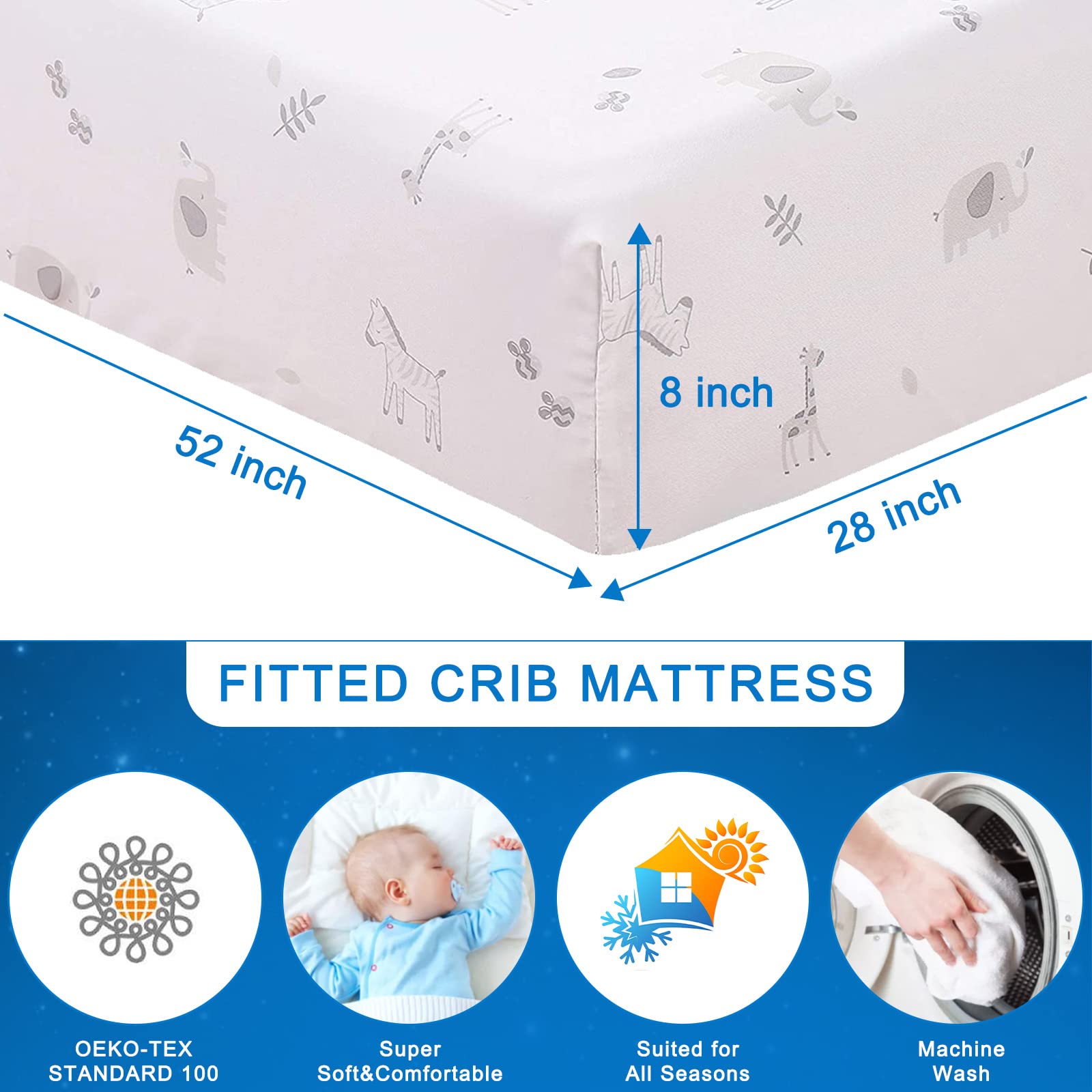 Premium 3-Piece Gray Elephant Crib Bedding Set - Breathable & Soft Nursery Bedding for Baby Boys & Girls | Perfect for Newborn Gifts & Cozy Nursery Decor