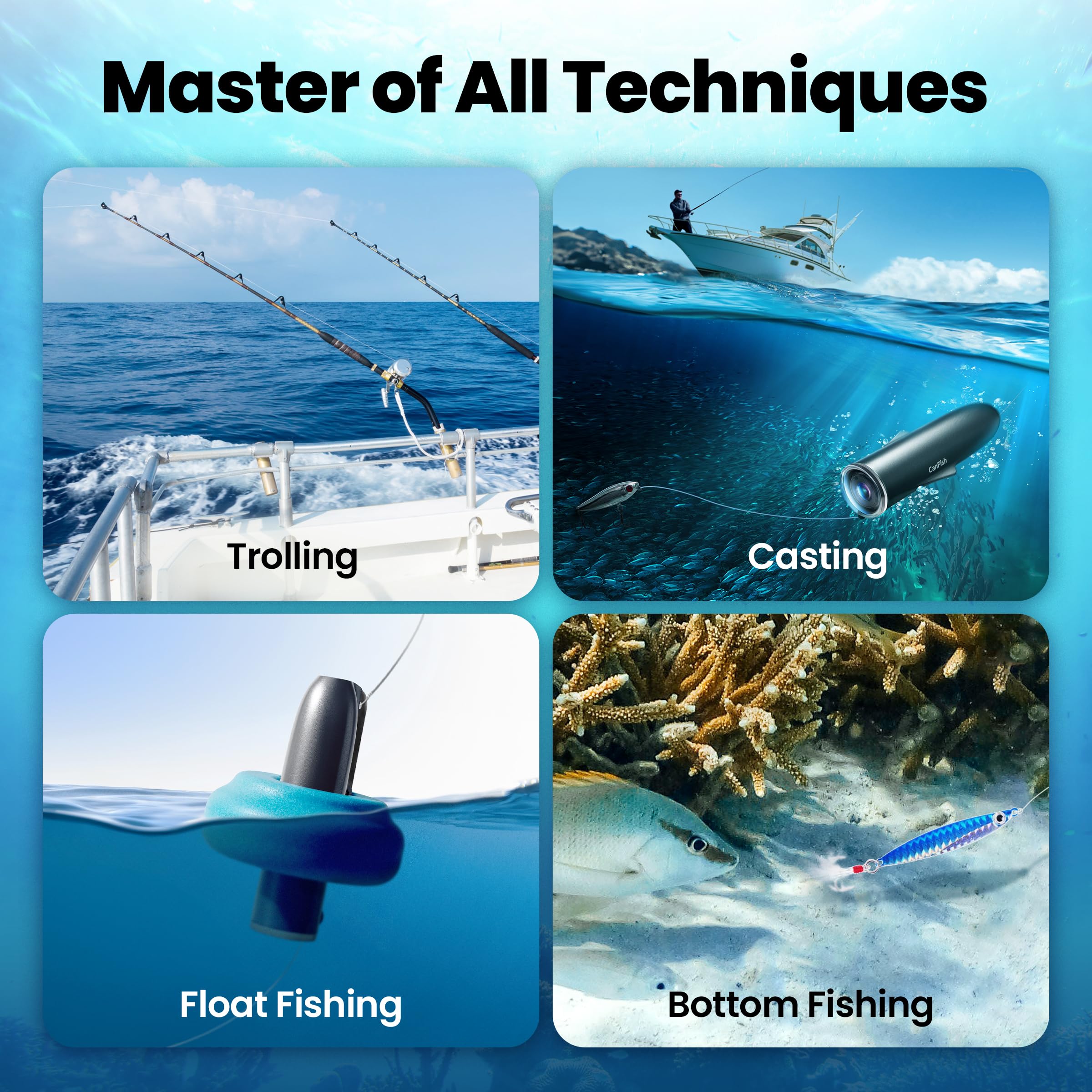 CamX Underwater Fishing Camera - HD 1080P, 136° Ultra-Wide Angle, 656FT Waterproof, Motion Detection, Smart Recording, Wireless Charging, iOS/Android App Compatible (Grey) - Perfect for Deep Sea Fishing, Ice Fishing, Scuba Diving & Underwater Exploration