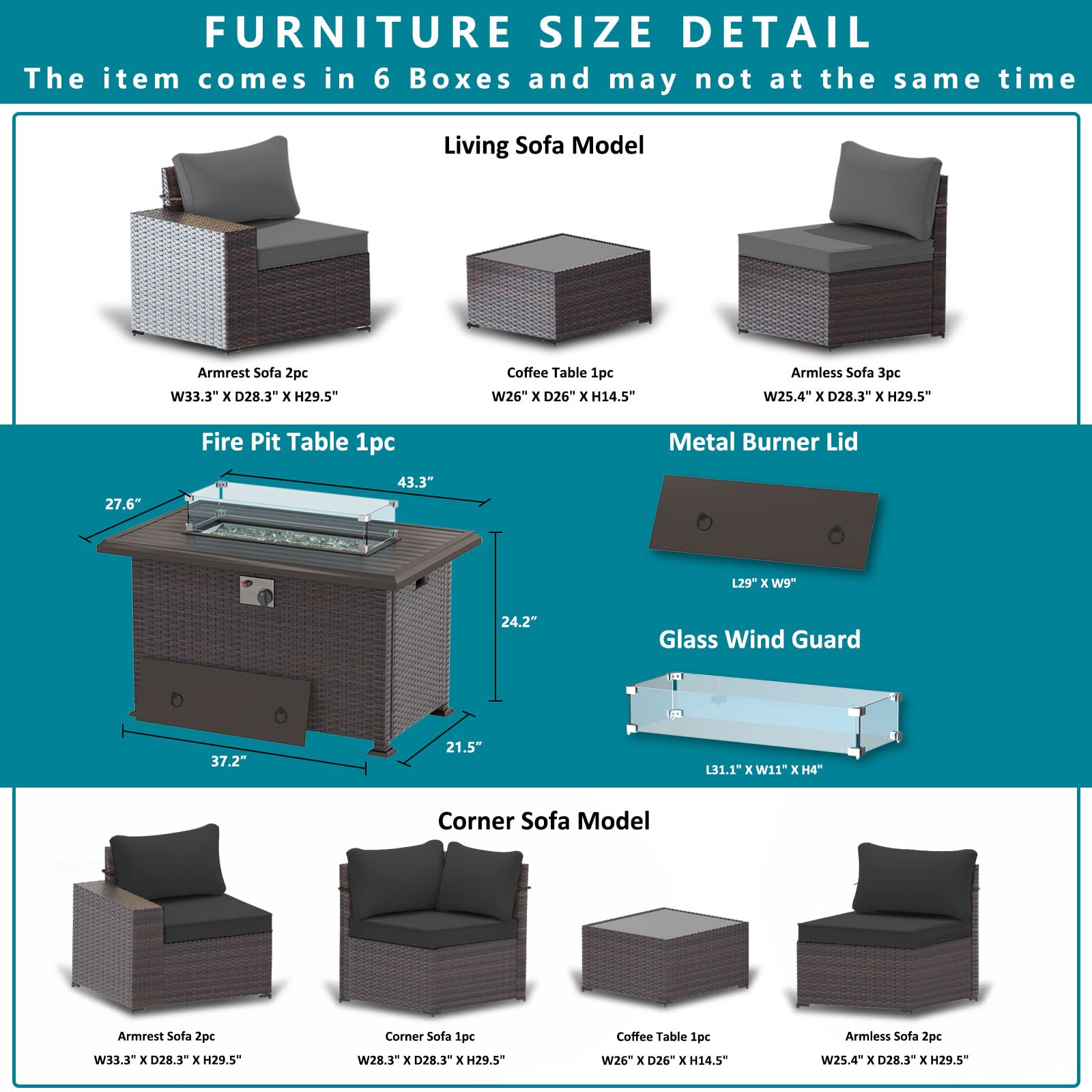 7-Piece Outdoor Patio Furniture Set with 43