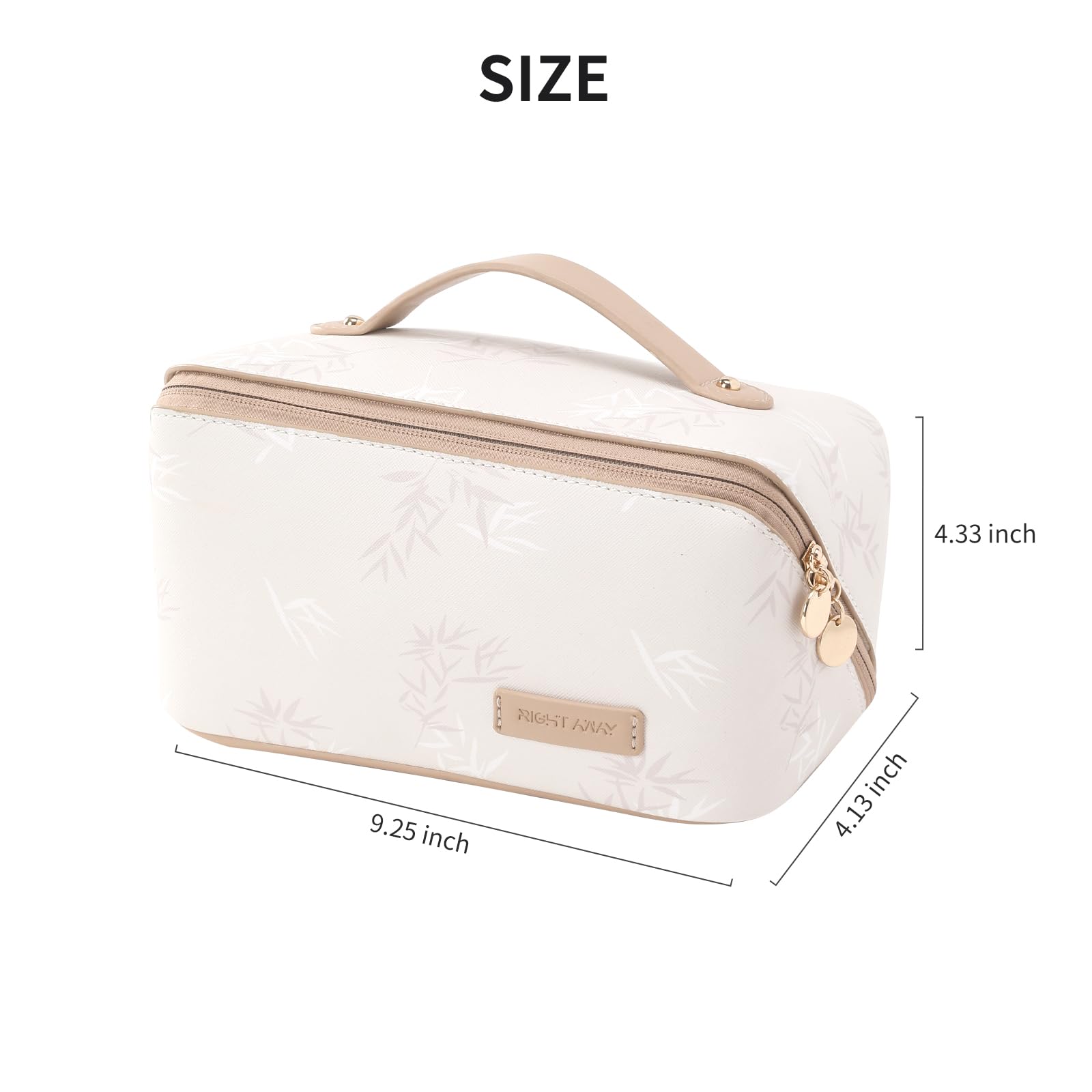 RIGHT AWAY Travel Makeup Bag - Large Capacity Cosmetic Organizer for Women | Waterproof PU Leather Makeup Case with Clear Divider & Handle | Perfect for Travel, Gym & Daily Use (White)
