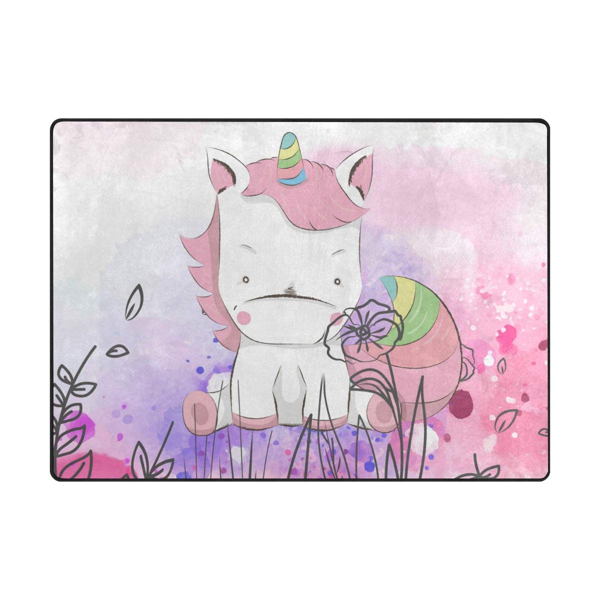 LittleLuck Unicorn Play Ball Rug - Non-Skid Floor Mat for Kids Room & Nursery Decor