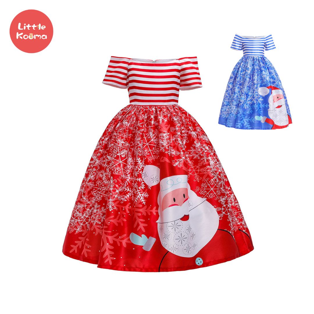 Girls' Christmas Party Dress with Drop Shoulder, Snowflake Print & Big Bowtie - Festive Holiday Outfit with Zipper for Xmas Photos, Pageants & Family Gatherings