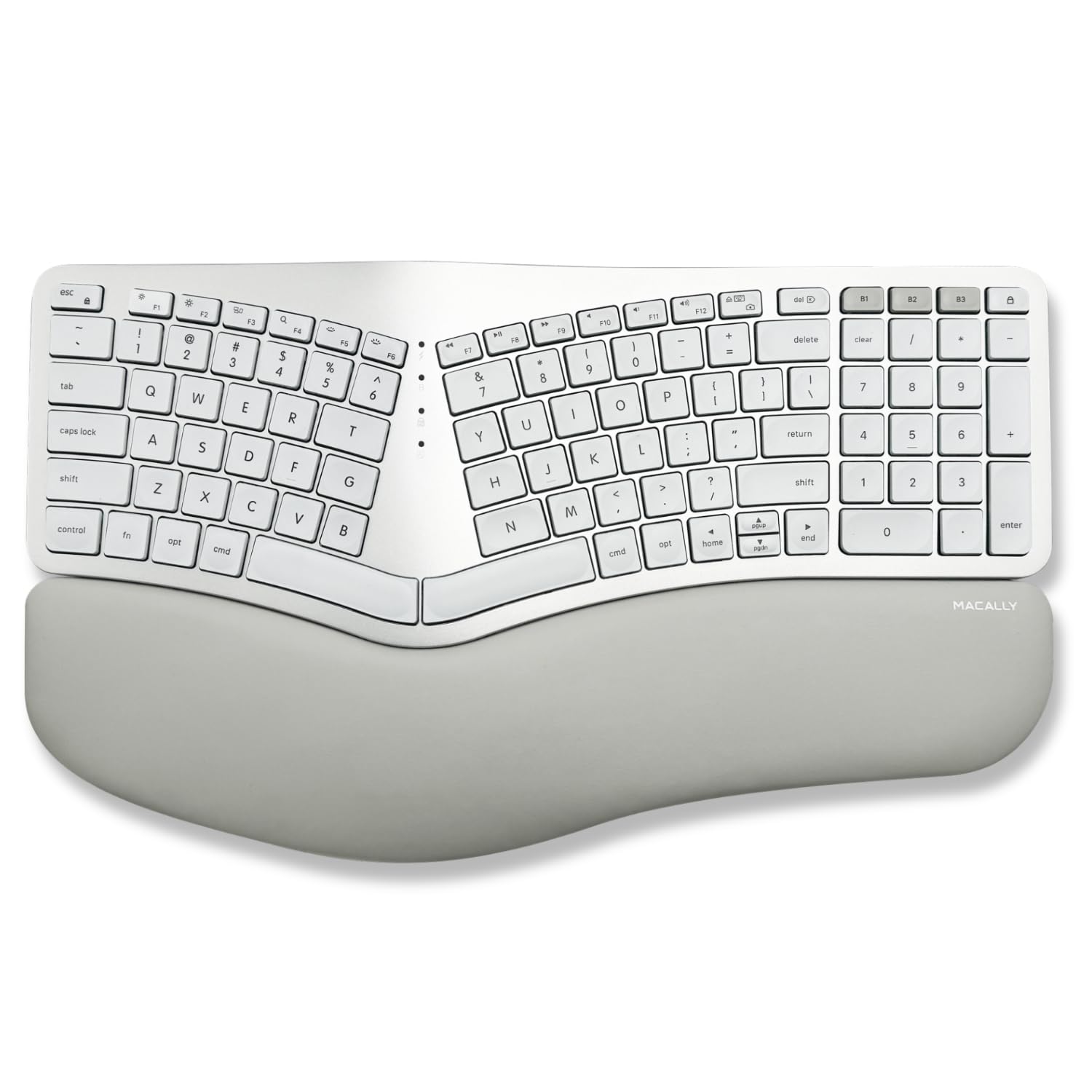 Macally Backlit Bluetooth Ergonomic Keyboard for Mac - Wireless Rechargeable Split Design with 100-Key MacOS Layout - Compatible with MacBook Pro/Air & iMac - Ideal for Office Work, Long Typing Sessions & Home Use