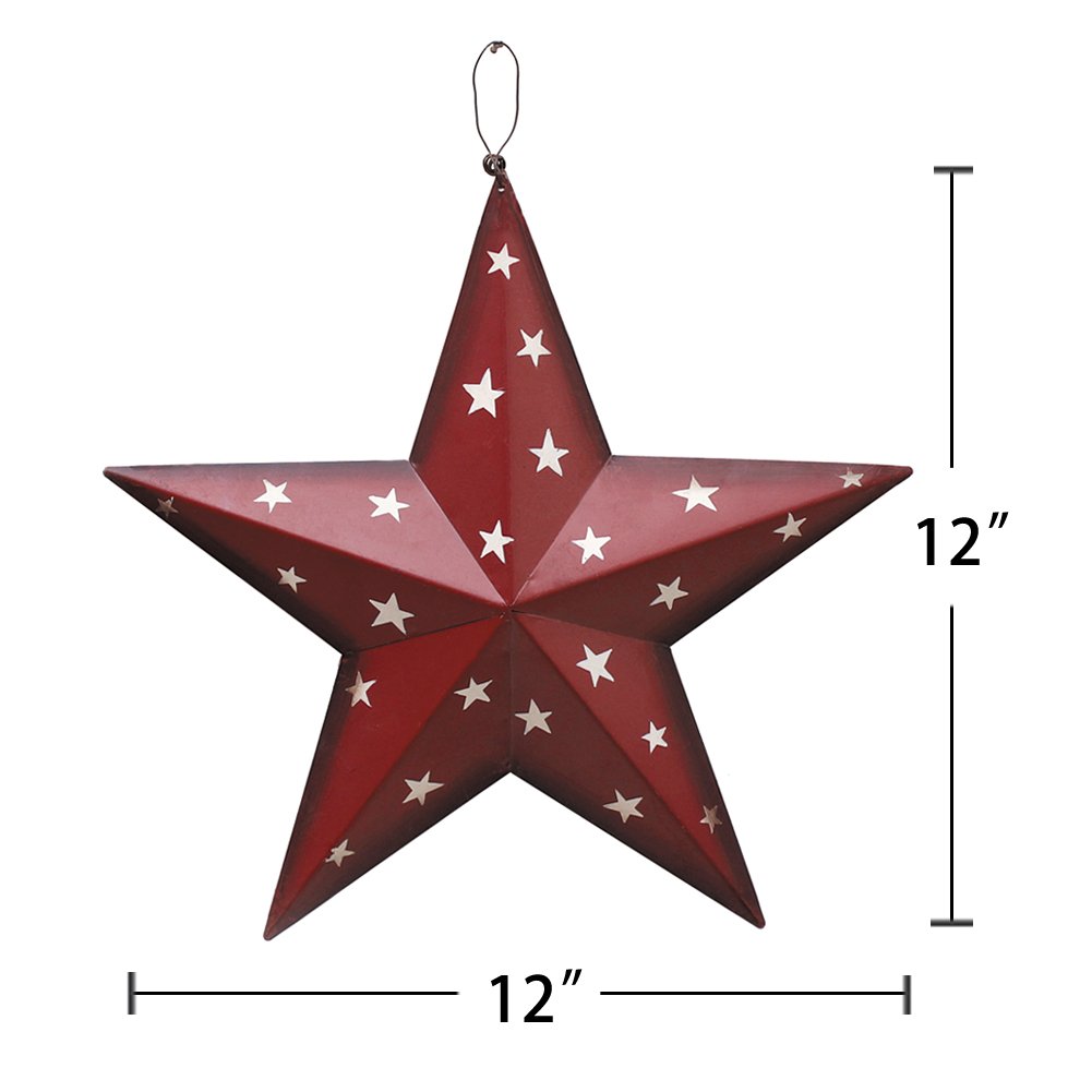 12in Patriotic USA Flag Metal Star Decor - Indoor/Outdoor Barn Wall Hanging for July 4th & Holidays