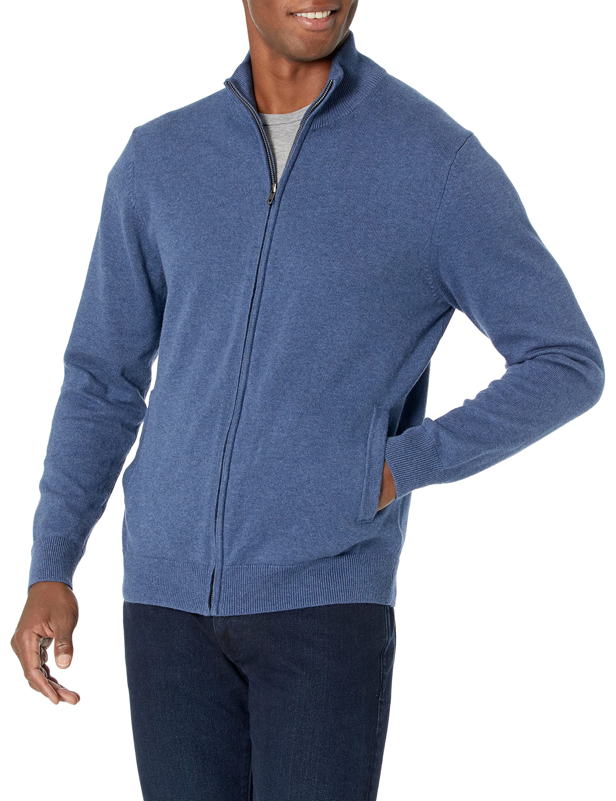 Amazon Essentials Men's Full-Zip Cotton Sweater Jacket - Soft Casual Pullover for Fall & Winter - Perfect for Work, Travel and Outdoor Activities