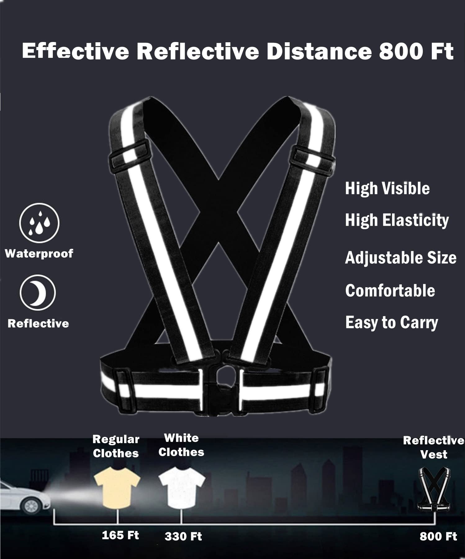 High Visibility Reflective Running Vest 2-10 Pack - Safety Reflective Gear for Night Cycling, Jogging & Outdoor Activities - Adjustable Strap for Men, Women & Kids