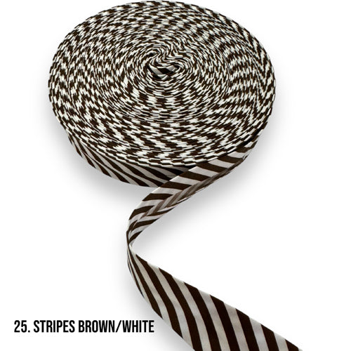 1 Inch Wide Brown and White Stripe Bias Binding Tape - Perfect for Quilting, Sewing, and DIY Craft Projects