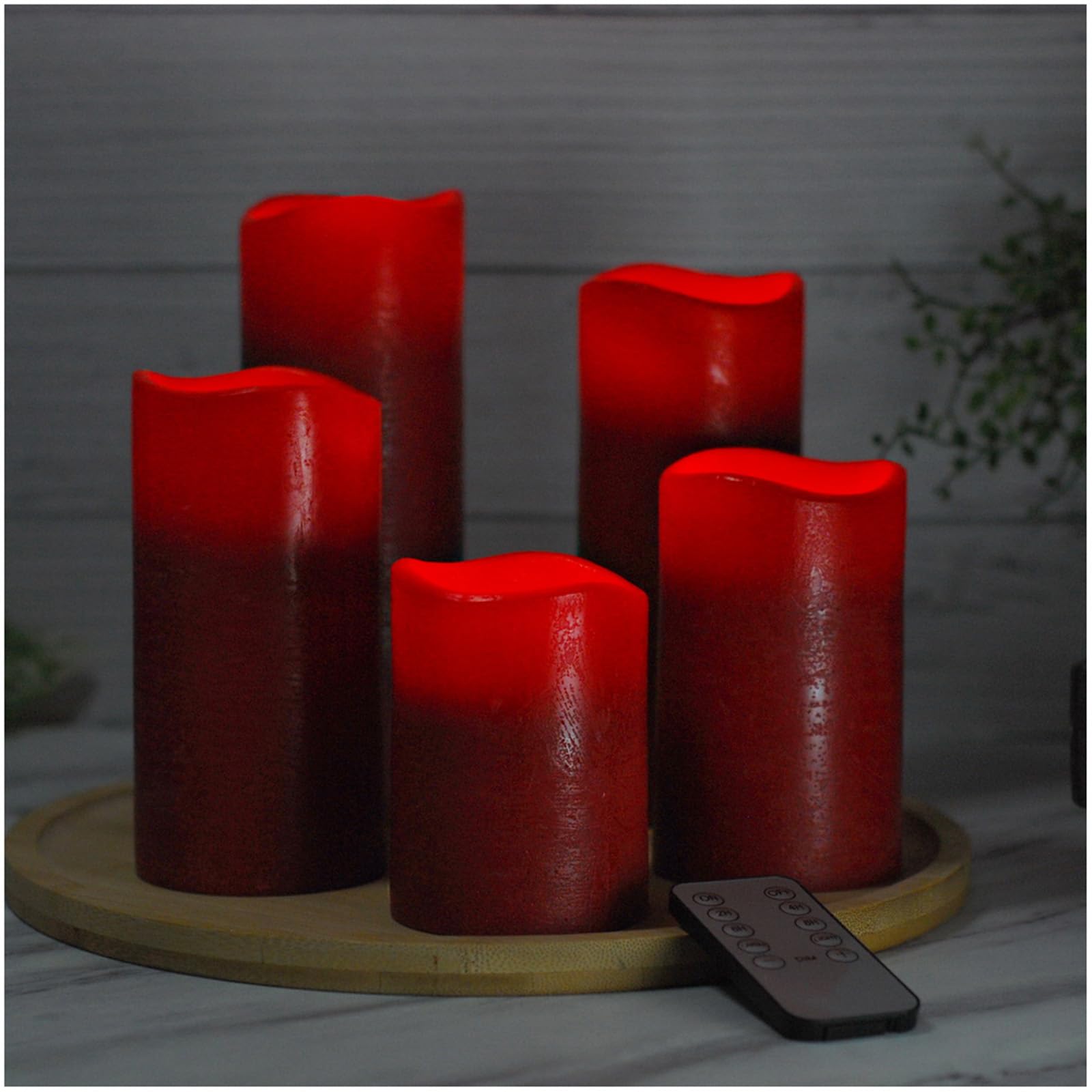 Premium Burgundy Flameless LED Candles with Remote & Timer - Set of 5 Real Wax Melted Edge Battery Operated Candles (3