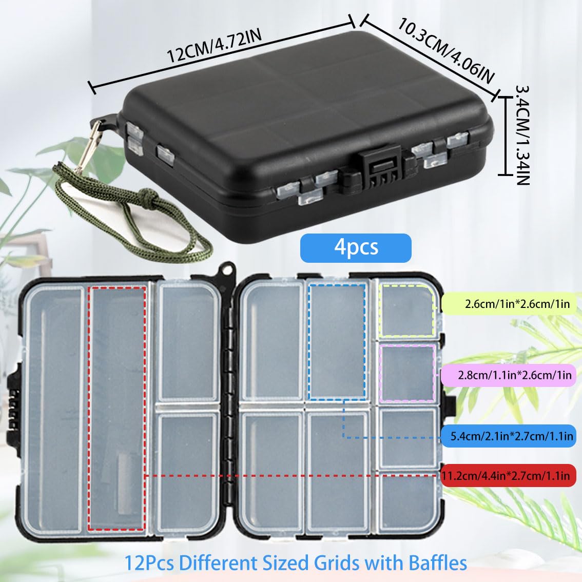 Caliee 4-Piece Small Tackle Box Organizer Set - Portable Multi-Compartment Plastic Fishing Box for Lures, Hooks & Baits - Perfect for Freshwater, Saltwater & Kayak Fishing