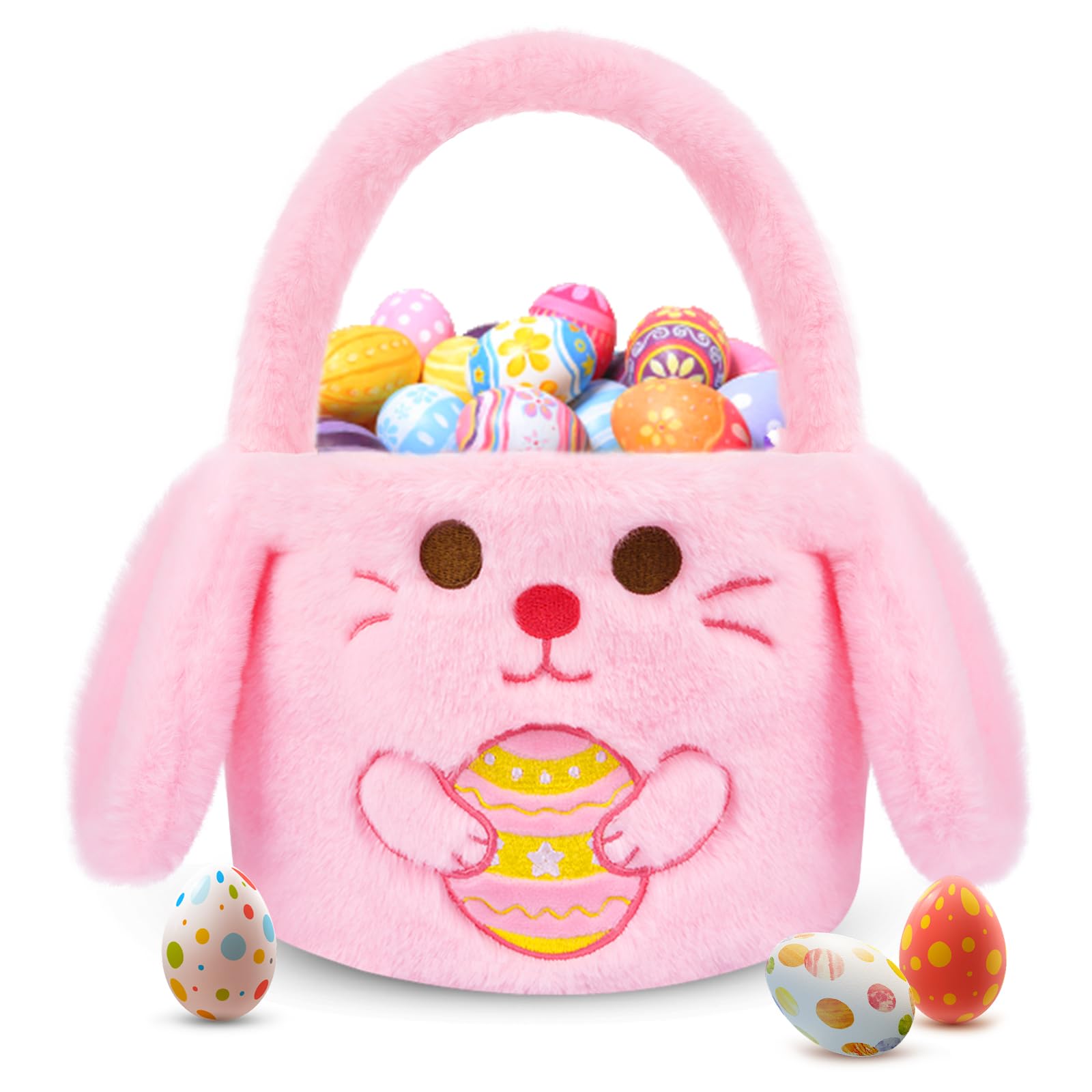 Easter Basket for Kids - Bunny Themed Handle Basket with Rabbit Design, Storage Container & Tote Bag for Easter Egg Hunt Party Favors - Perfect Easter Gift for Boys & Girls - Great for Easter Celebrations, Egg Hunting Games & Holiday Decorations