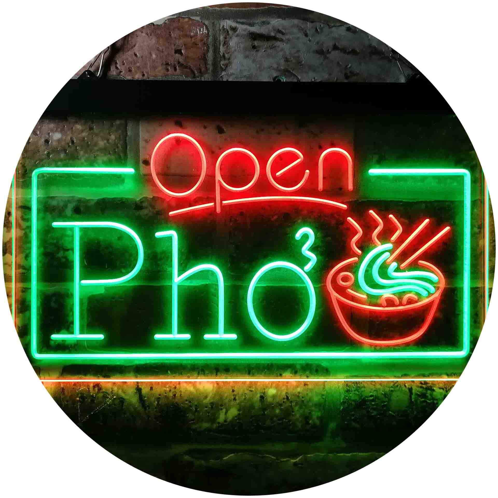 ADVPRO Open Pho Vietnam Noodles Shop Dual Color LED Neon Sign - Green & Red - 24x16 Inches - Vintage Cafe Decor, Restaurant Wall Art, Bar Sign Lighting for Asian Food Business