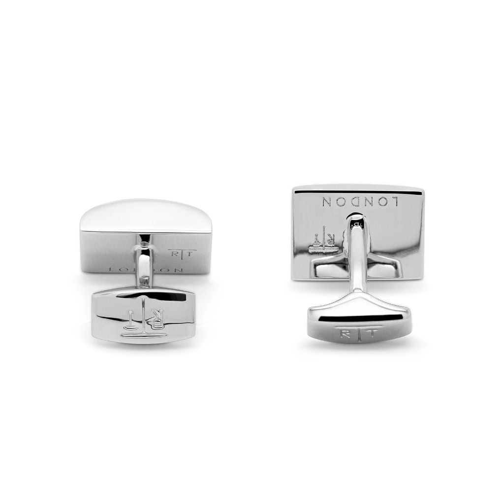 TATEOSSIAN D-Shaped Cufflinks for Men - Elegant Black & Silver Dress Accessories - Perfect for Weddings, Business Meetings & Formal Events