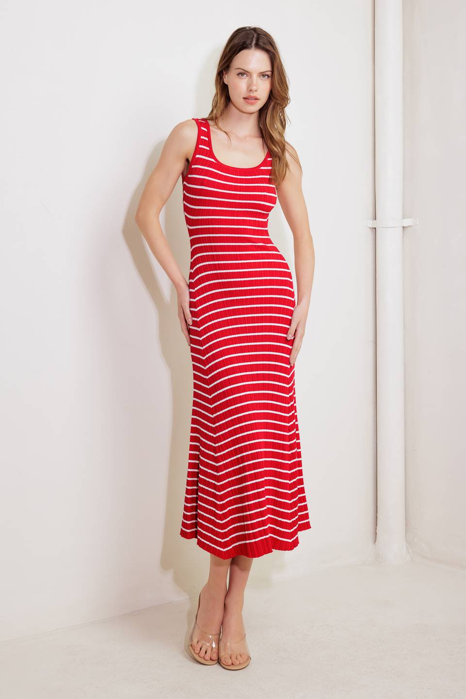 NEVE KNIT MIDI DRESS in Red | Women's Stretchy Comfortable Casual Dress for Everyday Wear, Date Night & Office Outfits