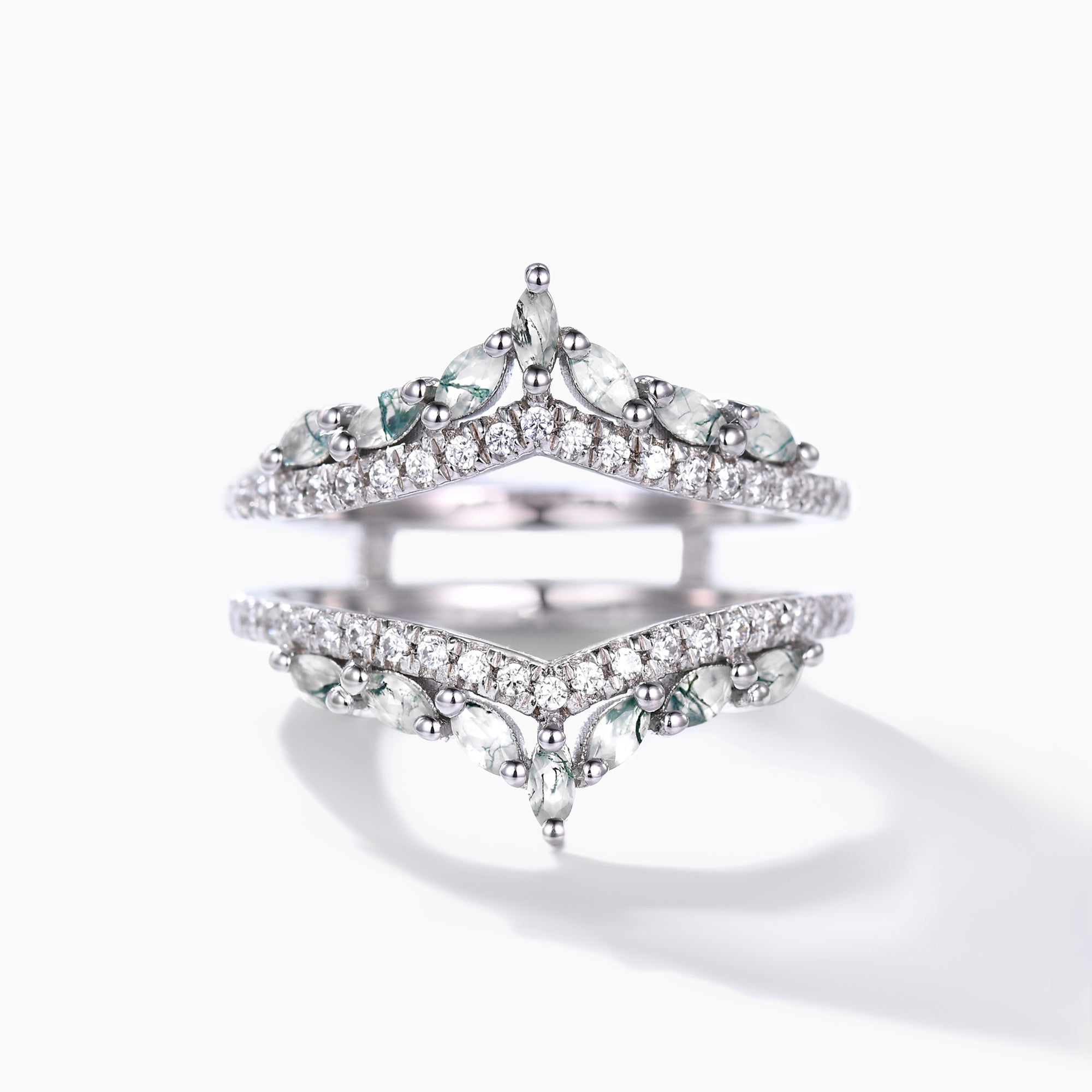 Marquise Moss Agate Chevron Wedding Ring Guard - Elegant Stackable Wedding Band for Women | Perfect for Bridal Jewelry, Anniversary Gifts & Special Occasions