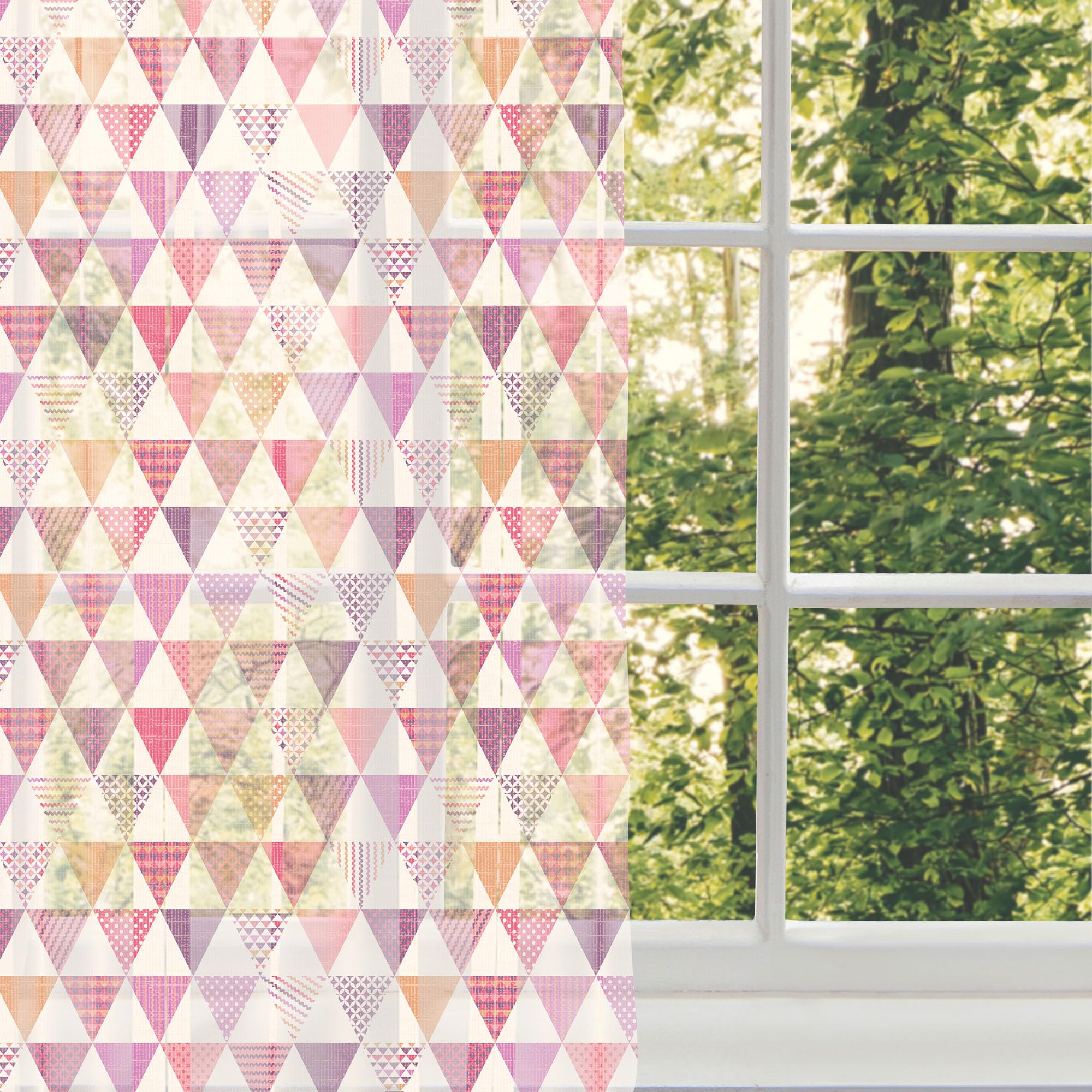 Ambesonne Pink Tulle Curtains with Rod Pocket - Geometric Triangle & Polka Dot Abstract Print Sheer Drapes for Wedding, Party, Bedroom & Living Room - 2 Panels 108