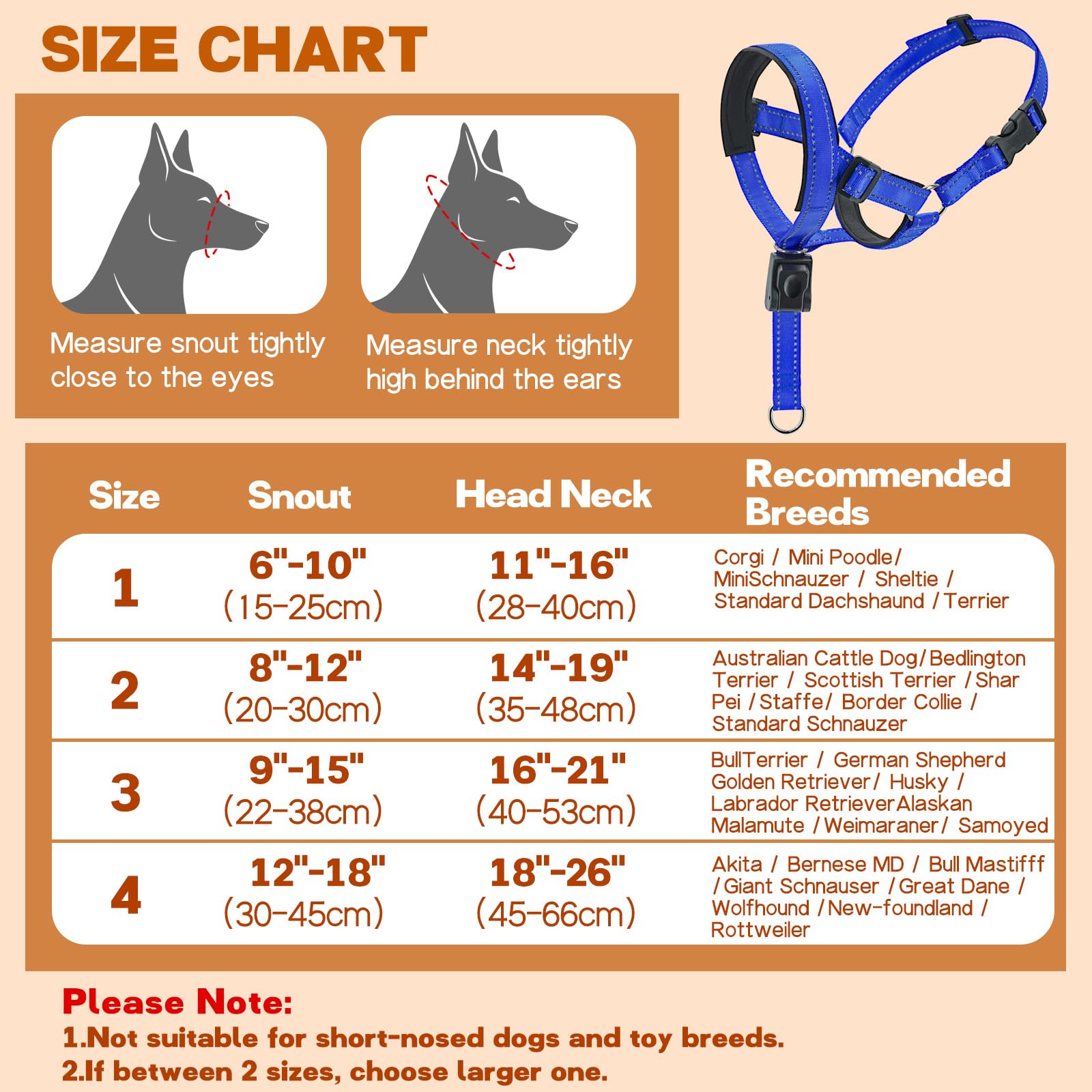 No Pull Gentle Leader Soft Padded Dog Head Halter Collar - Adjustable Training Leash for Small, Medium & Large Dogs - Reflective & Comfortable for Better Control - Perfect for Walking, Training & Outdoor Adventures (Blue, Size 4)
