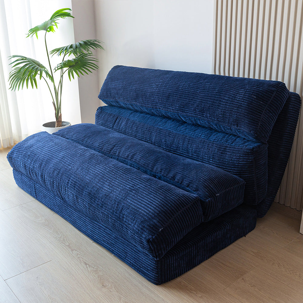 MAXYOYO Folding Sofa Bed - Extra Wide Corduroy Floor Mattress in Navy Blue | Convertible Sleeper for Small Spaces, Guest Room & Dorm | Comfortable Lounge Sofa for Living Room, Bedroom & Apartment