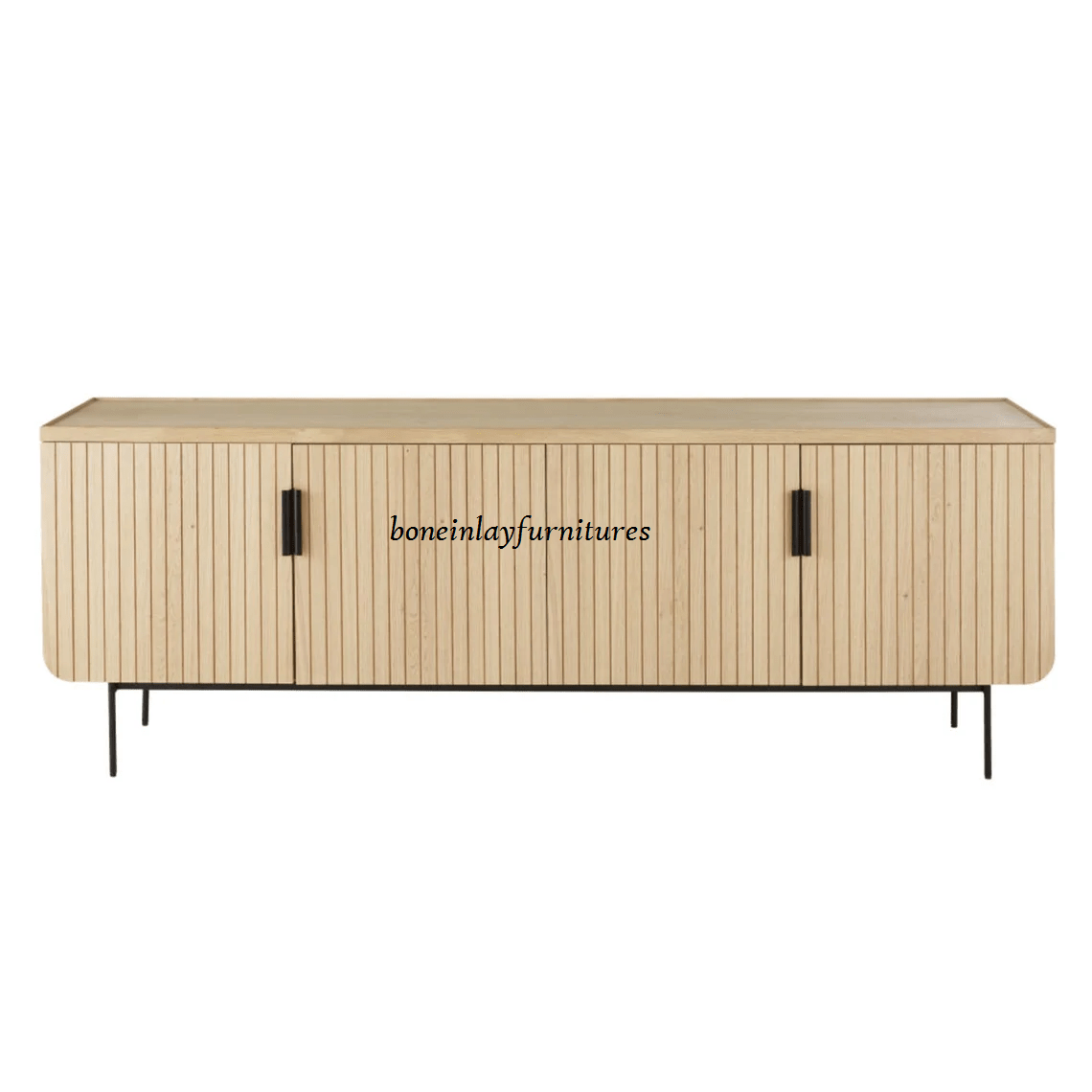 Hand Carved Solid Wood TV Stand with 4 Doors - Rustic Long Media Console for Living Room | Traditional Indian Style Entertainment Center for TV, Gaming & Home Theater Setup