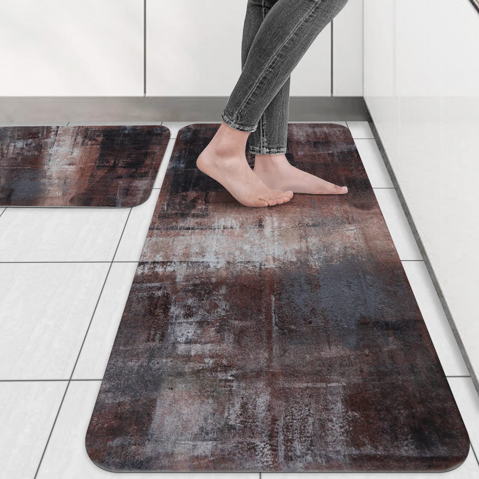 Non-Slip Washable Kitchen Rugs Set - Abstract Art for Dining & Laundry
