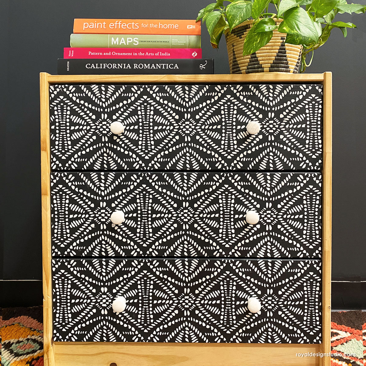 Tribal Batik Furniture Stencil - Handmade Wooden Stencils for DIY Furniture Painting & Home Decor | Perfect for Cabinets, Tables, and Wall Art Projects