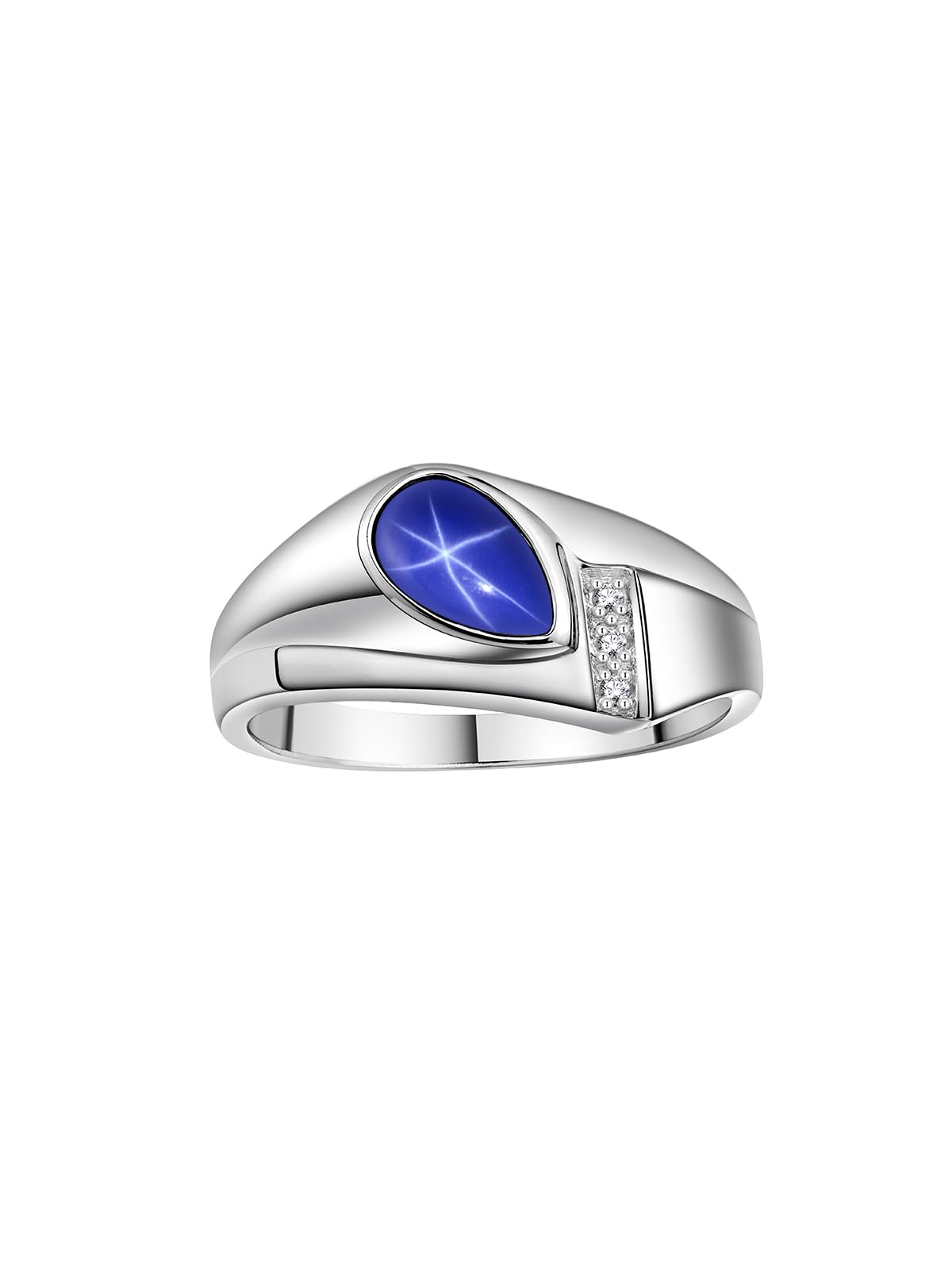Rylos Men's Sterling Silver Rings - Timeless Pear Shape Cabochon Gemstone & Diamond Tear Drop Rings for Men (Sizes 8-13) - Elegant Wedding, Anniversary & Formal Event Jewelry Gift