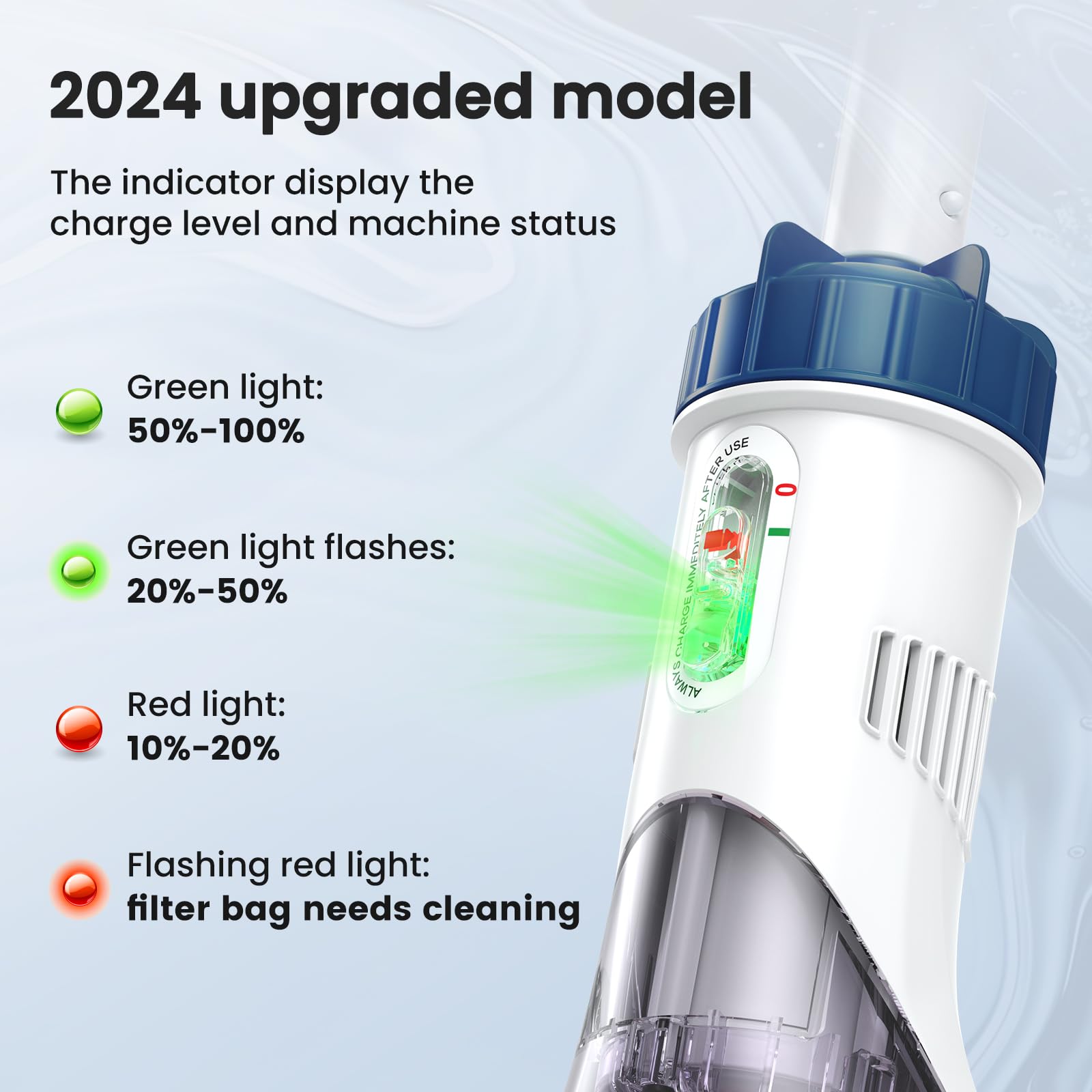 2024 Upgraded Rechargeable Cordless Pool Vacuum - Powerful 18.5 GPM Suction, 60-Min Runtime for Efficient Leaf & Debris Removal | Perfect for Above Ground & Inground Pools, Spas & Water Features | Easy Maintenance & Quick Cleanup