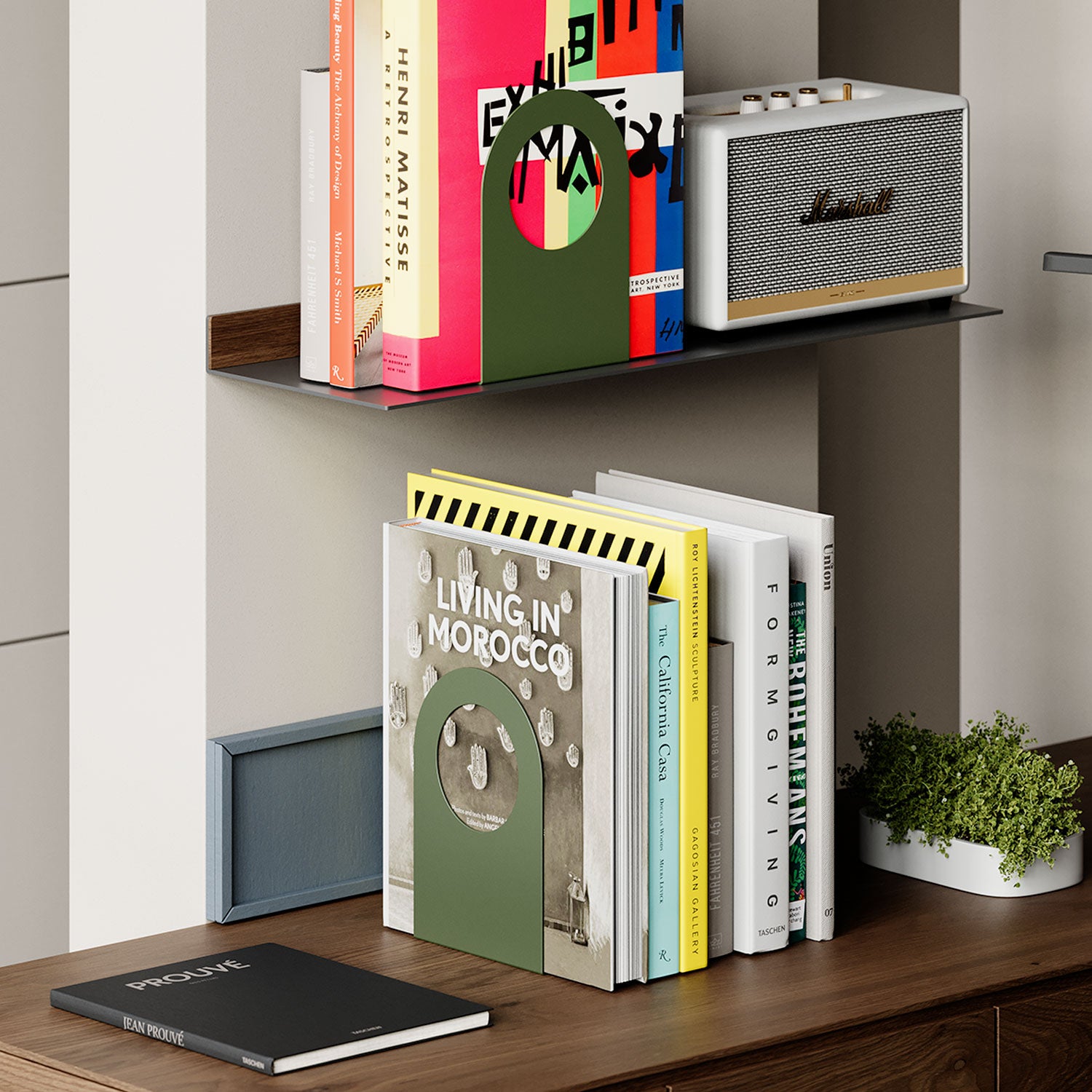 Geo Round Open Bookend Set of 2 - Decorative Book Holder for Shelves & Desks - Perfect for Home Office, Library, and Classroom Organization