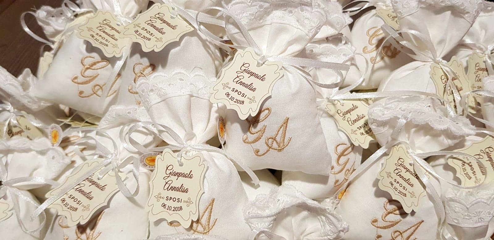 Personalized Wedding Favor Bags - 20 Embroidered Initial Name Confetti Bags for Bridal Shower, Reception & Party Decor | Elegant Gift Packaging for Guests
