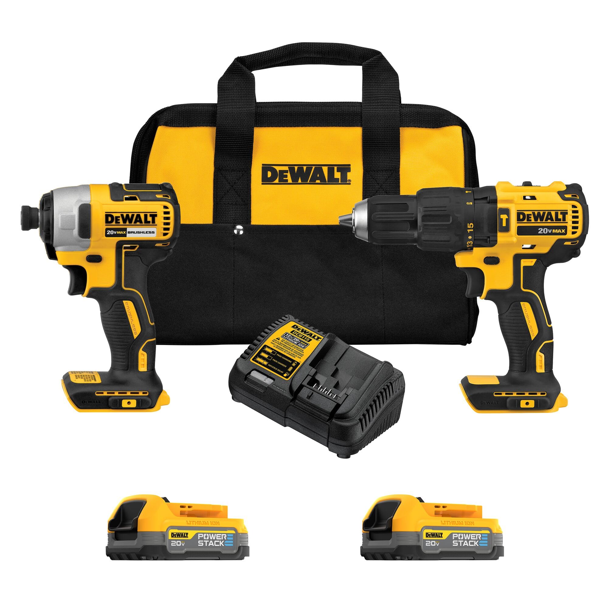 DEWALT 20V MAX Cordless Drill and Impact Driver Combo Kit with 2 POWERSTACK Batteries (DCK274E2) - Perfect for DIY Projects, Home Repairs, and Professional Construction Work