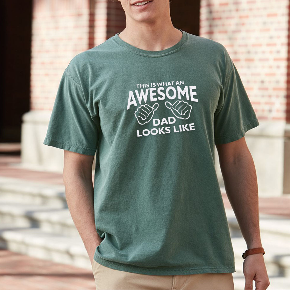 Comfort Color® Embroidered Awesome Dad T-Shirt - Soft Cotton Casual Tee for Father's Day Gifts, BBQ Parties & Family Outings