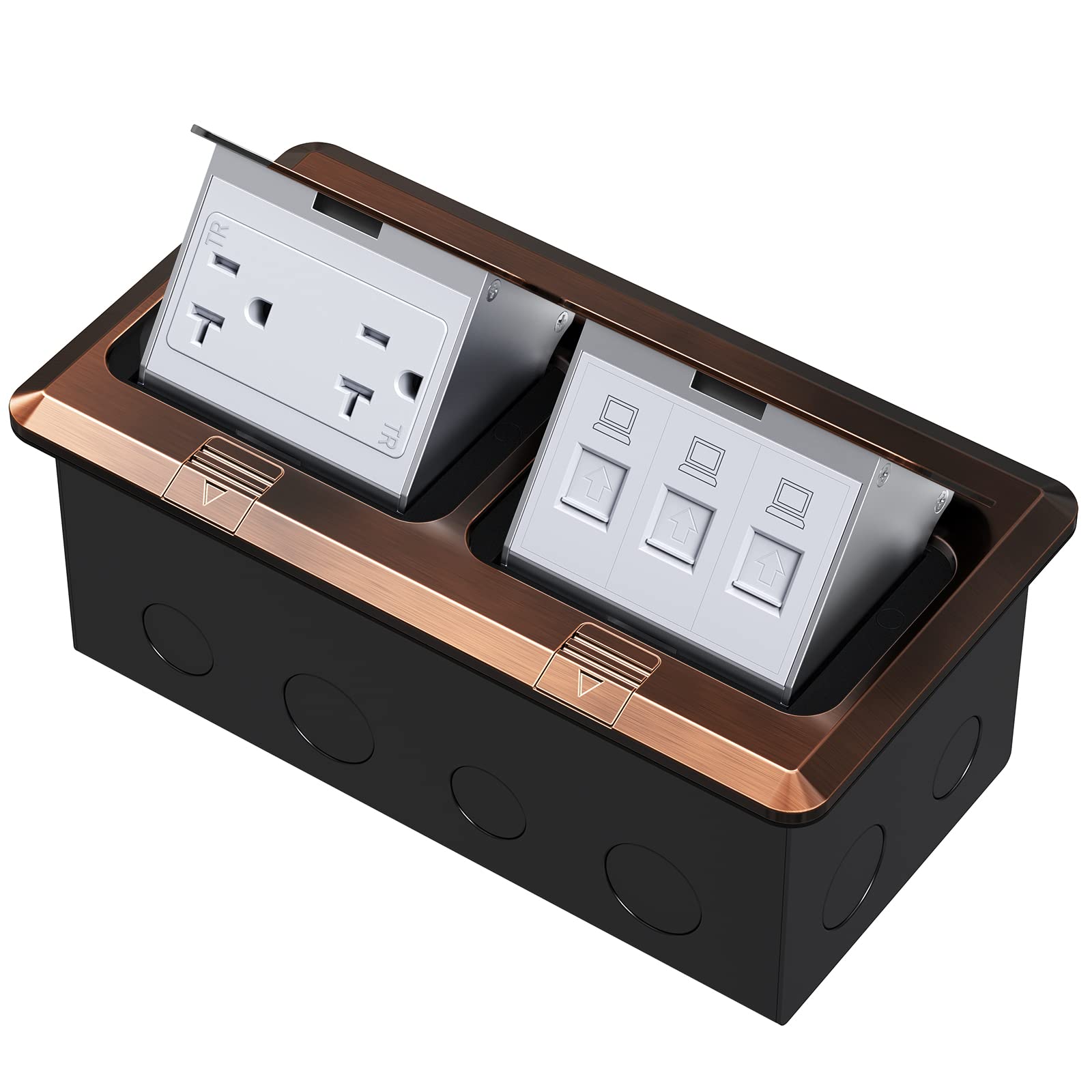 Dual Pop-Up Floor Box Electrical Kit (TR-20A, Bronze) - Recessed Power Outlet for Home & Office - Perfect for Conference Rooms, Living Rooms, and Workspaces