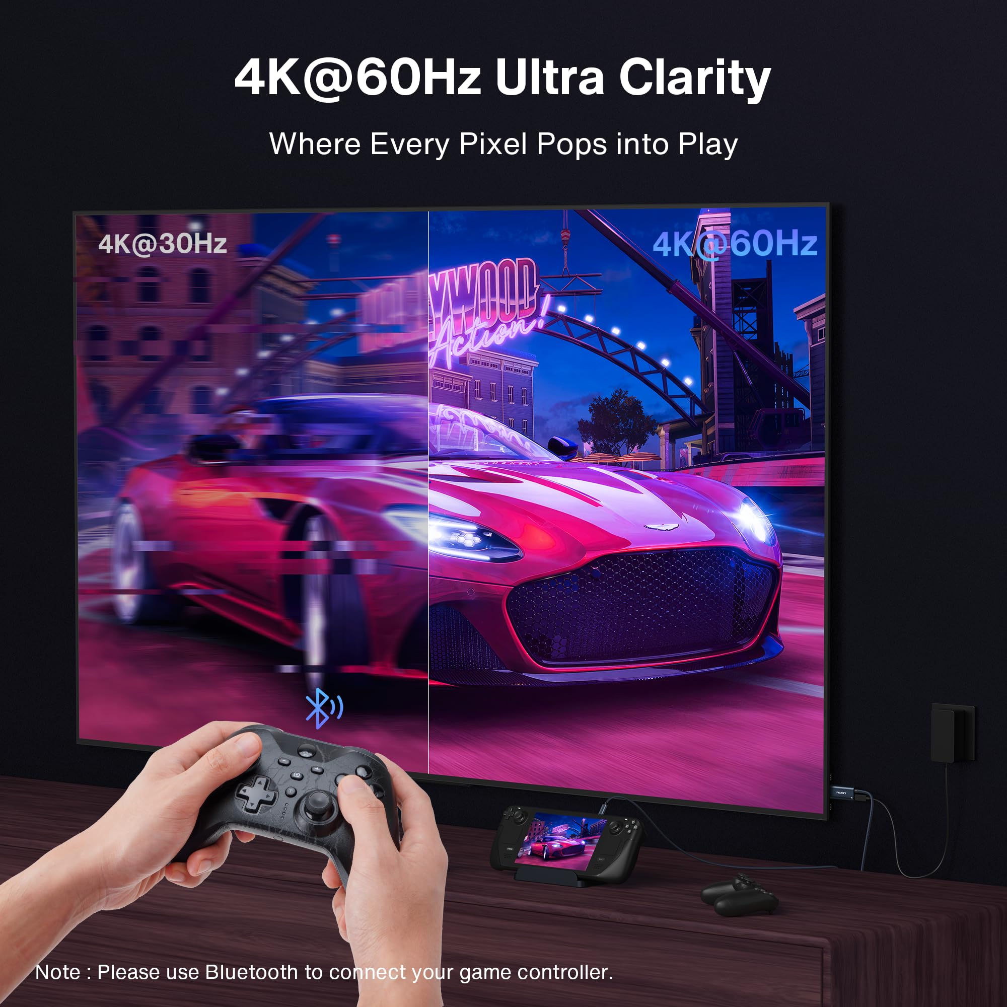 IVANKY 2-in-1 USB C to HDMI & 100W PD Charging Dock for Steam Deck OLED/ASUS ROG Ally X/MSI Claw - 4K@60Hz Nylon Braided Portable Travel Adapter for TV Screen Mirroring & Gaming (Midnight Blue) - Perfect for Home Entertainment & Mobile Gaming Setups