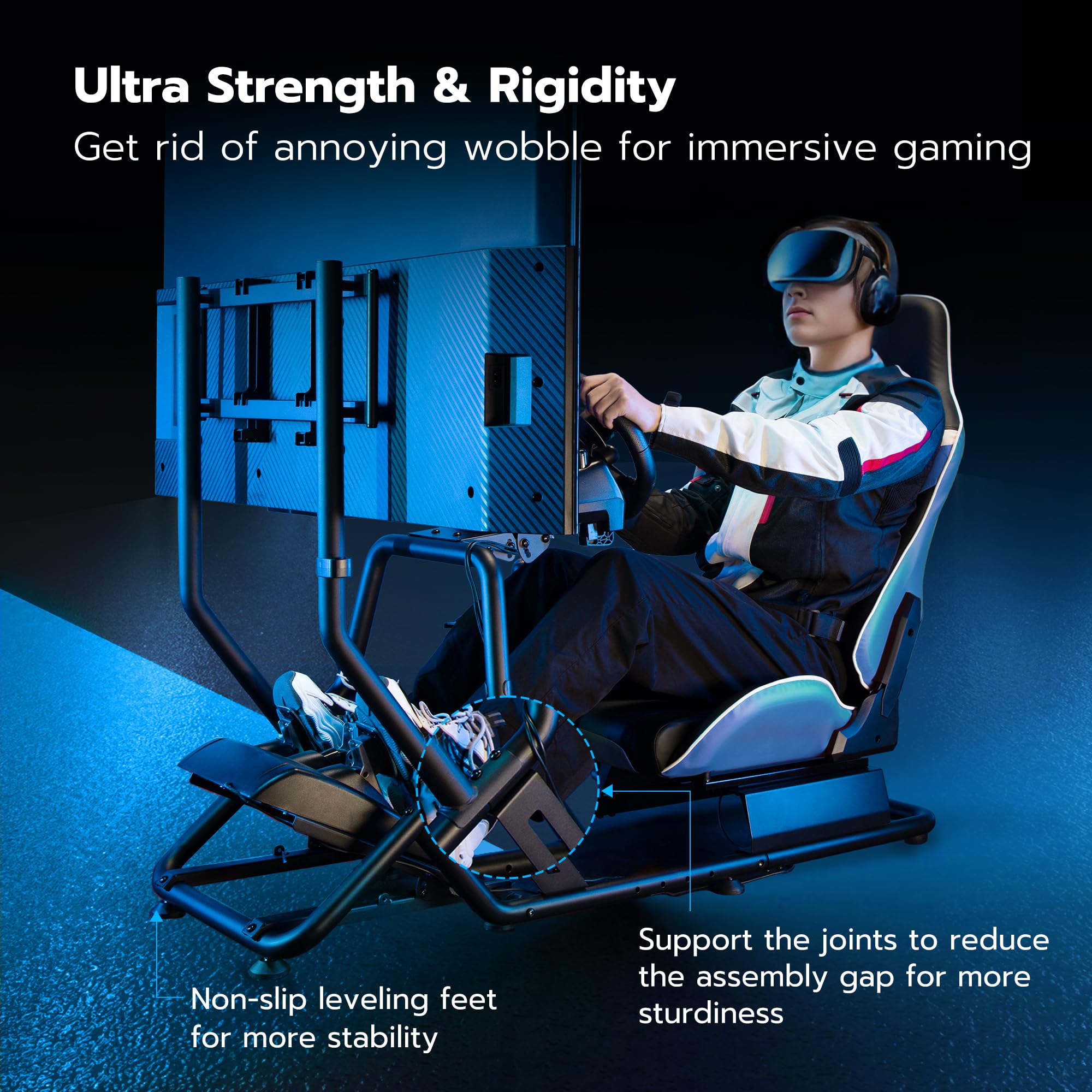 ARES WING Sim Racing Cockpit with Adjustable Monitor Mount & Seat - Compatible with Fanatec, Thrustmaster, Logitech, Moza - Perfect for PS5, PS4, Xbox & PC Racing Games - Ideal for Home Gaming Setup & Professional Esports Training