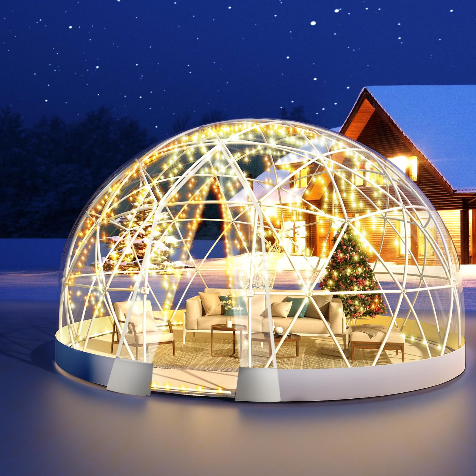 Premium Geodesic Dome Greenhouse Tent - 12x7.2FT Weatherproof Outdoor Bubble Tent with Transparent PVC Cover for Patio, Garden, Dining & Relaxation | White Igloo-Style Dome for Year-Round Use in Backyard, Camping & Outdoor Events